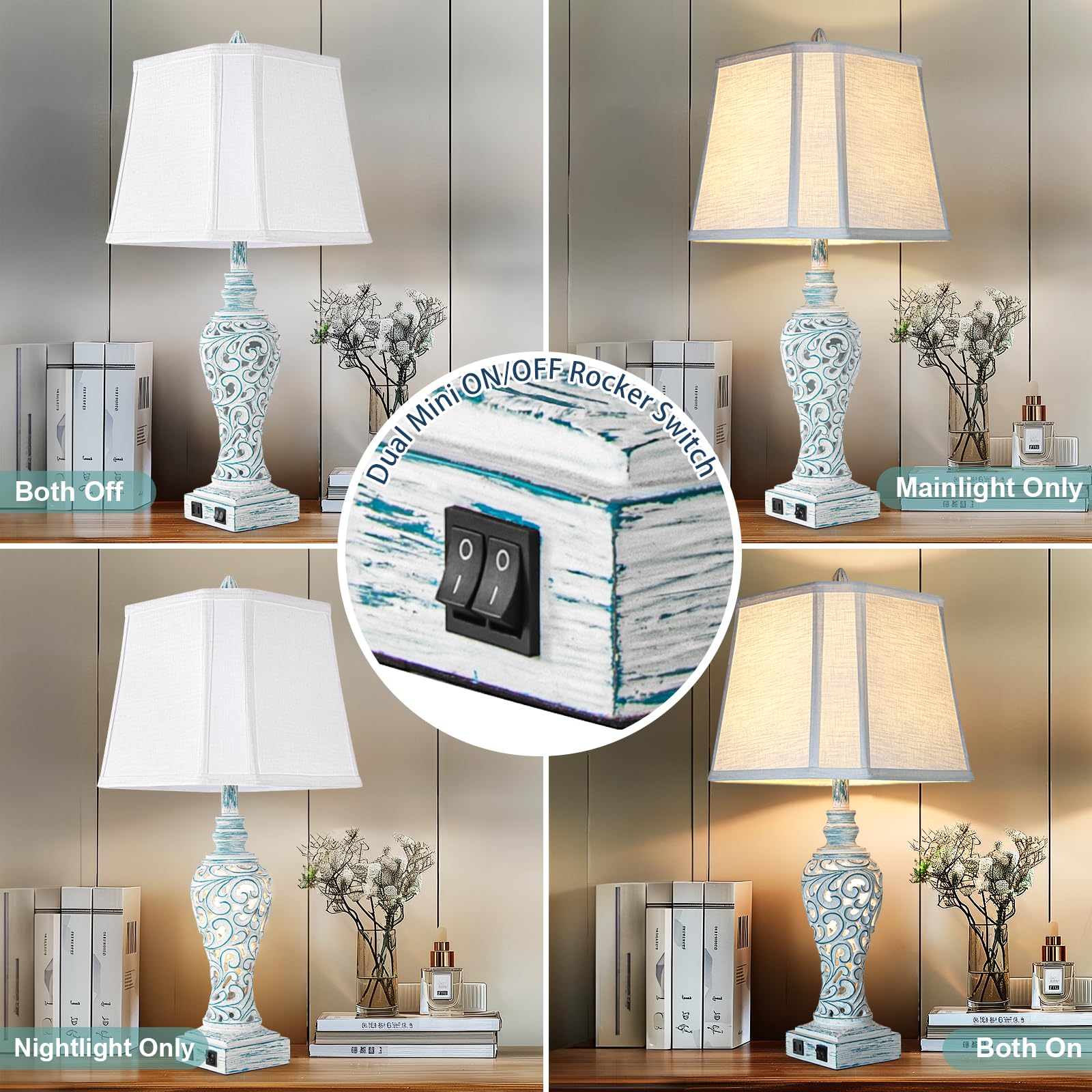 Table Lamp Bedside Lamps Set Of 2, 28.5'' Luxsight Farmhouse Table Lamps For Bedroom, Lamps For Nightstands With Night Lights, W