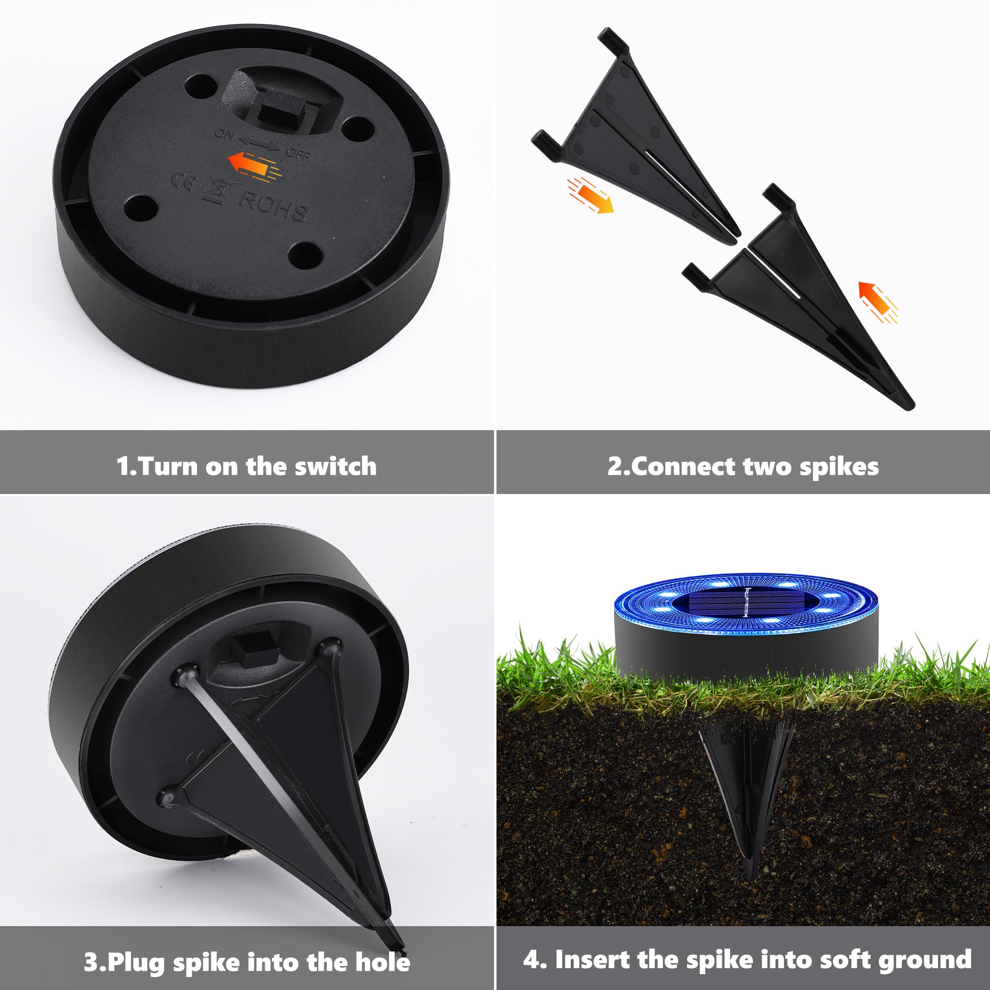 Joomer Solar Ground Lights - 8 LED Waterproof Disc Light, 4 Pack, Blue for Outdoor Garden, Patio, Pathway, Yard, Driveway