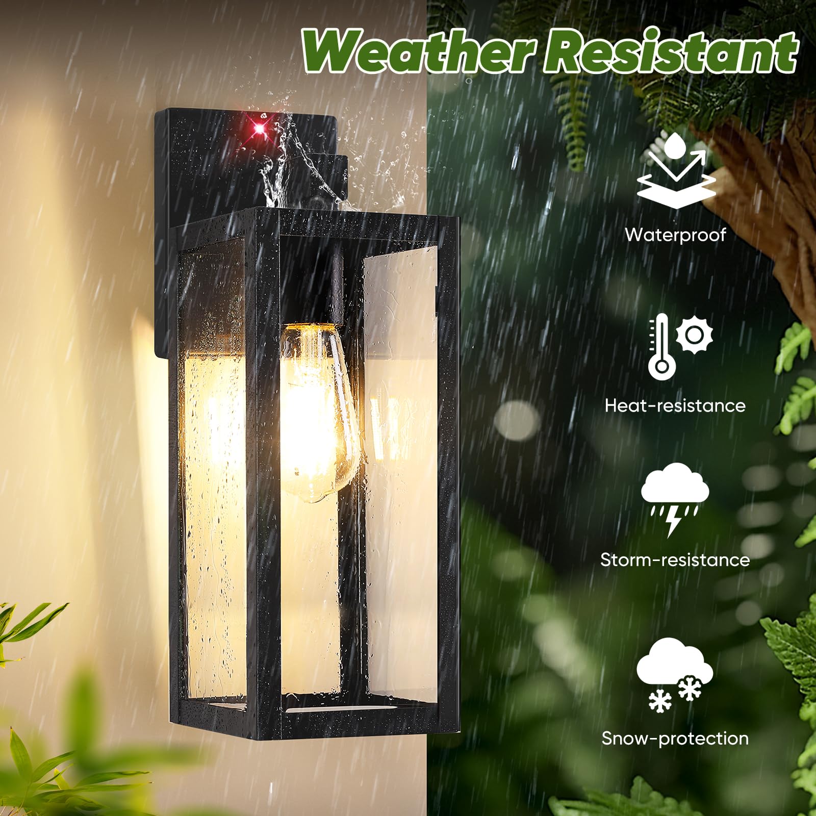BesLowe Motion Sensor Outdoor Wall Lights, 15" Black Metal Sconce Lanterns, 3 Lighting Modes, Dusk to Dawn, 2-Pack