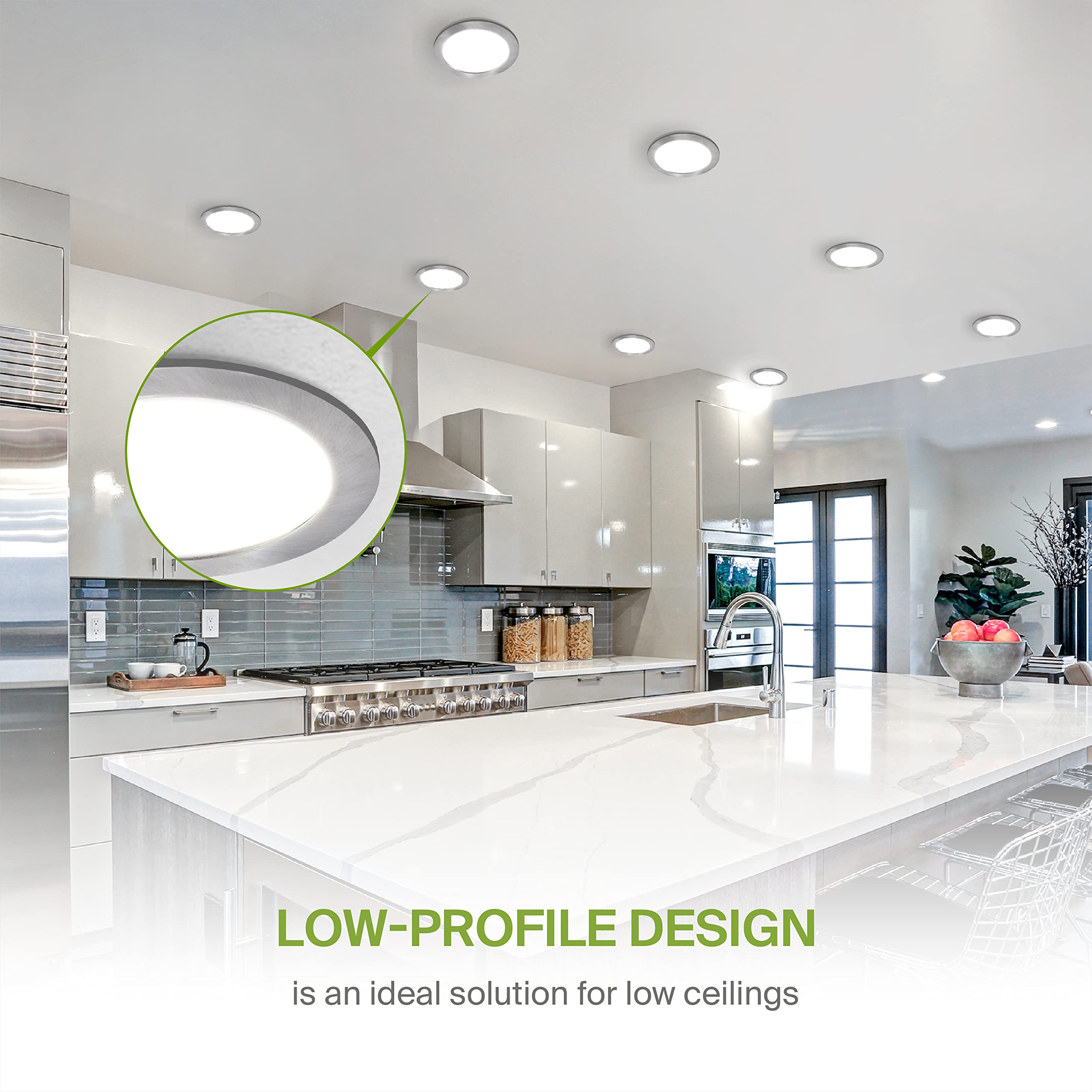 ASD 6 Inch LED Recessed Light, Dimmable Ultra Thin Ceiling Light, Brushed Nickel, Model A-JBR-6D15AC-NK, 2700K-500