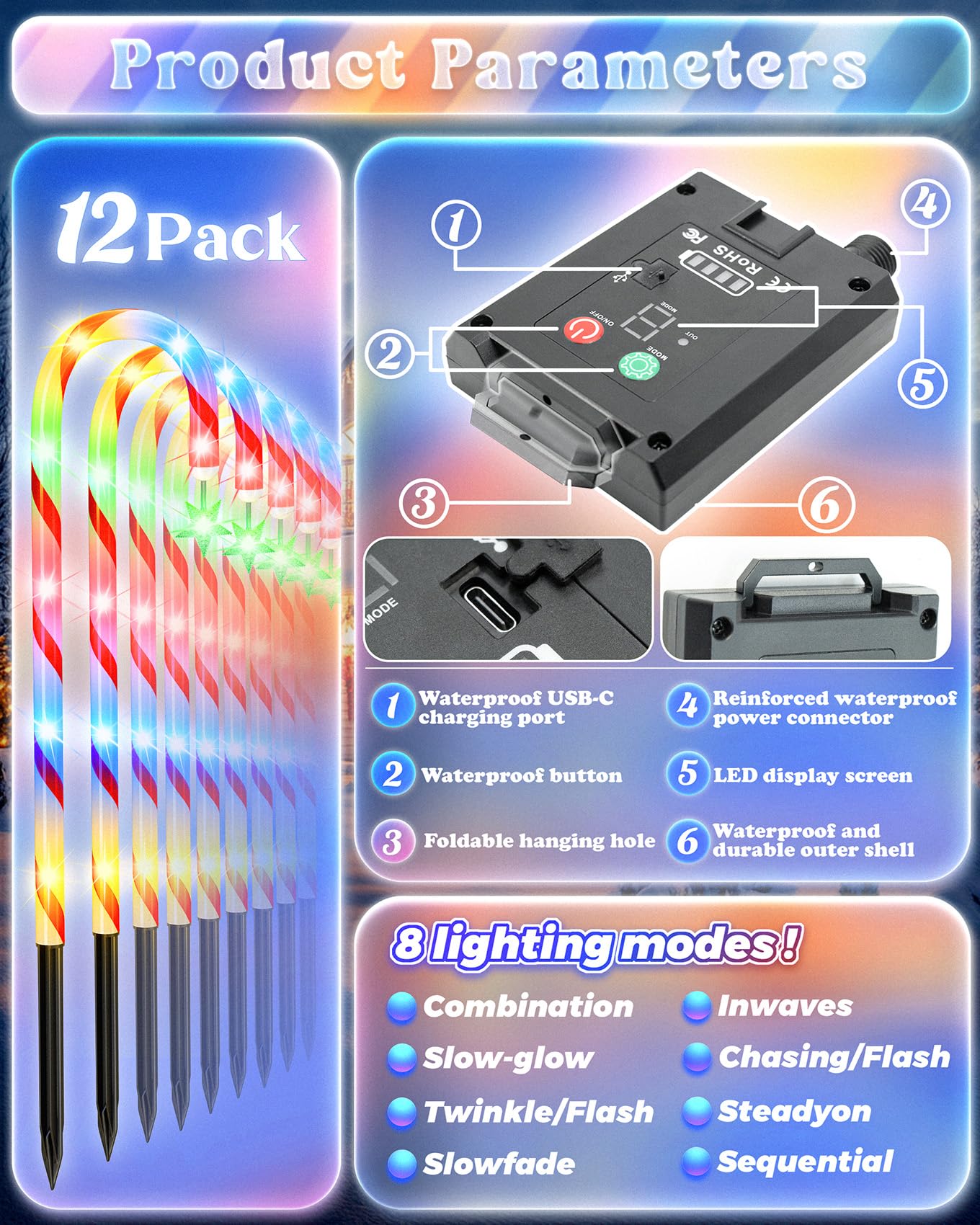 Anordsem Solar Christmas Decorations Outdoor: 21 Candy Cane Stake Lights 12 Pack - Waterproof Led 8 Colorful Lighting Models For Yard Garden Pathway Xmas Decor - 2026 New Year Gifts For Homeowners