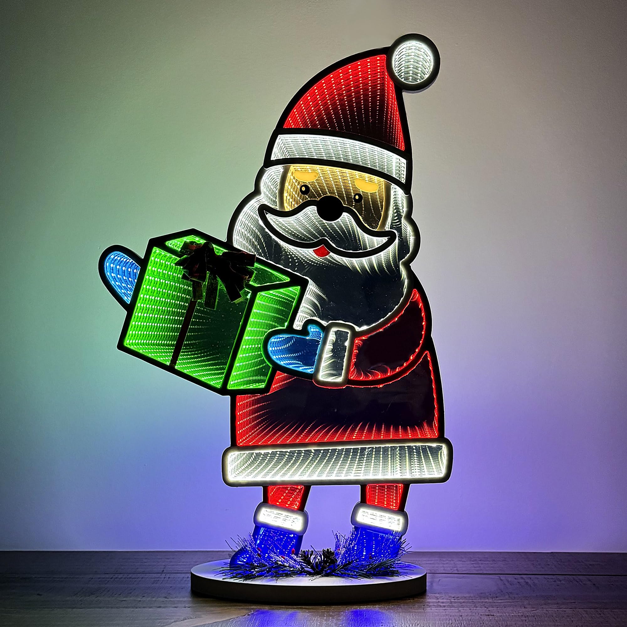 Elumina Decor Santa Infinity Mirror Light - USB-Powered 3D LED Holiday Decor - 16in x 24in - Indoor Christmas Decoration