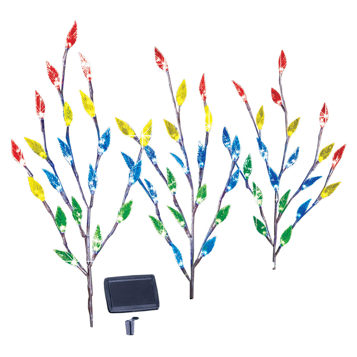 Collections Etc Bright Leaf Branch Solar Garden Lights With Adjustable Branches - Set Of 3, Outdoor Decorative Accents, Multi Co