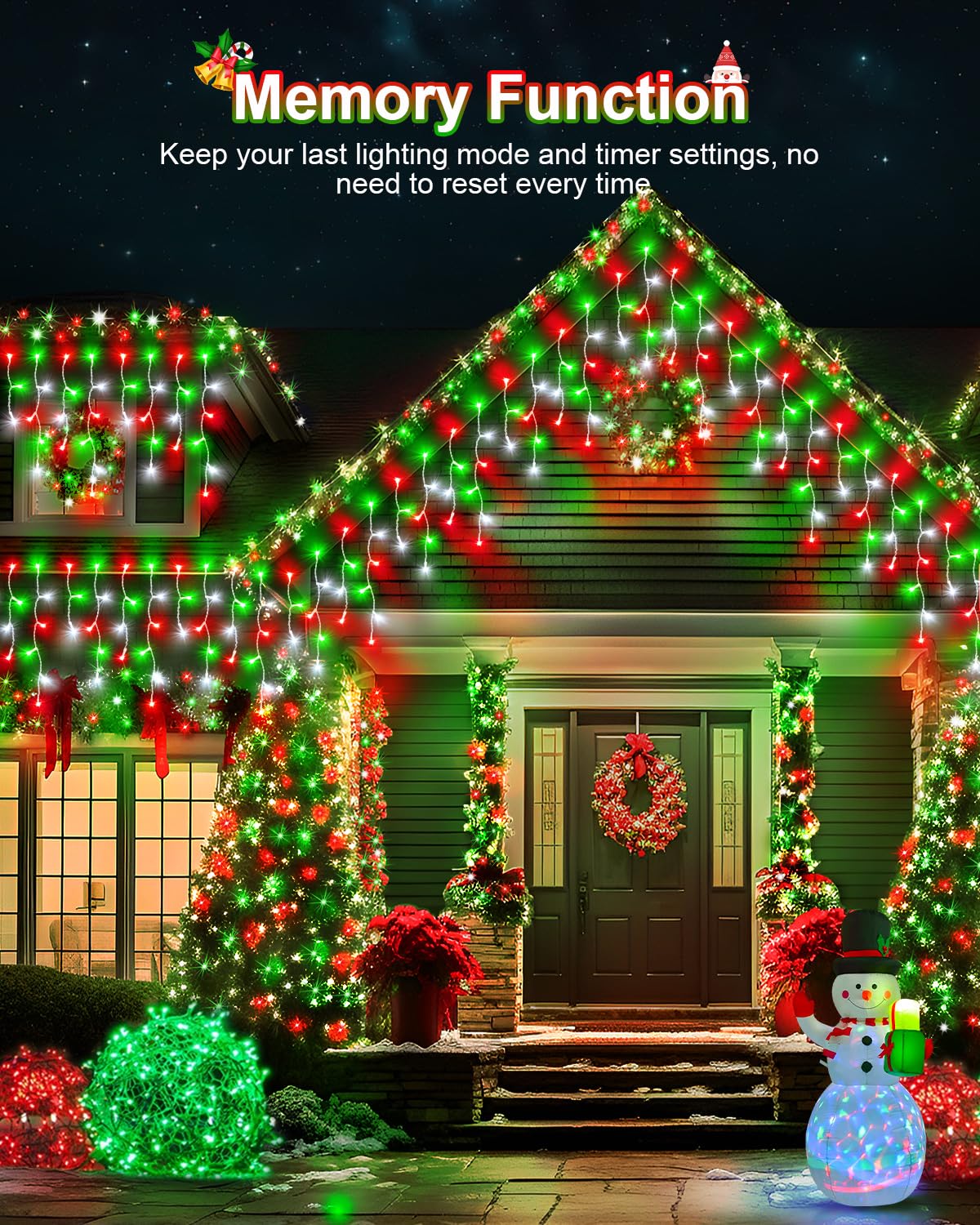 JIXXULVU Christmas Lights Outdoor 106FT 972LED Waterproof Connectable Red Green White Model 300L