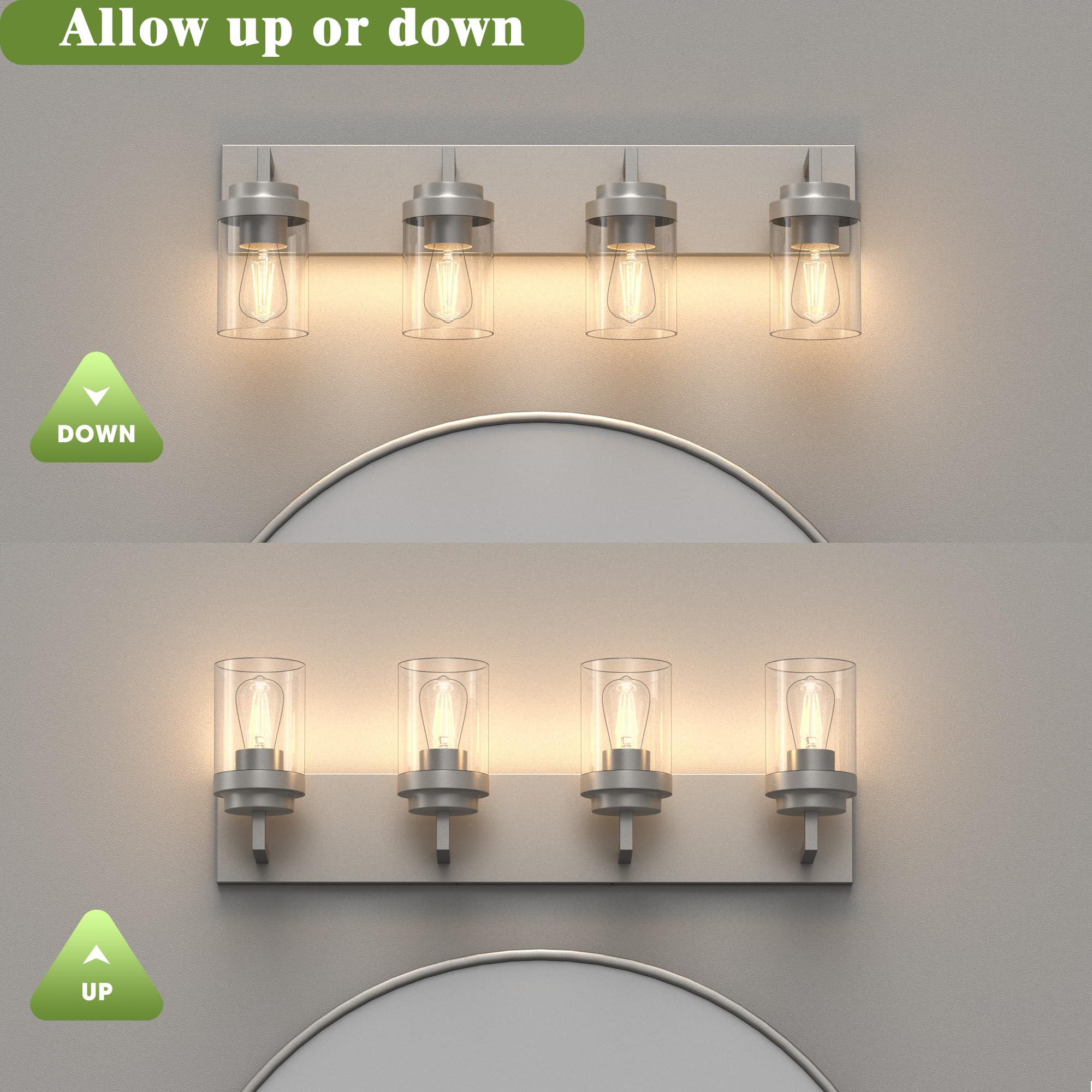 Espird 4-Light Bathroom Vanity Light Fixtures, Brushed Nickel, Glass Shade, Model L08-3-TONG