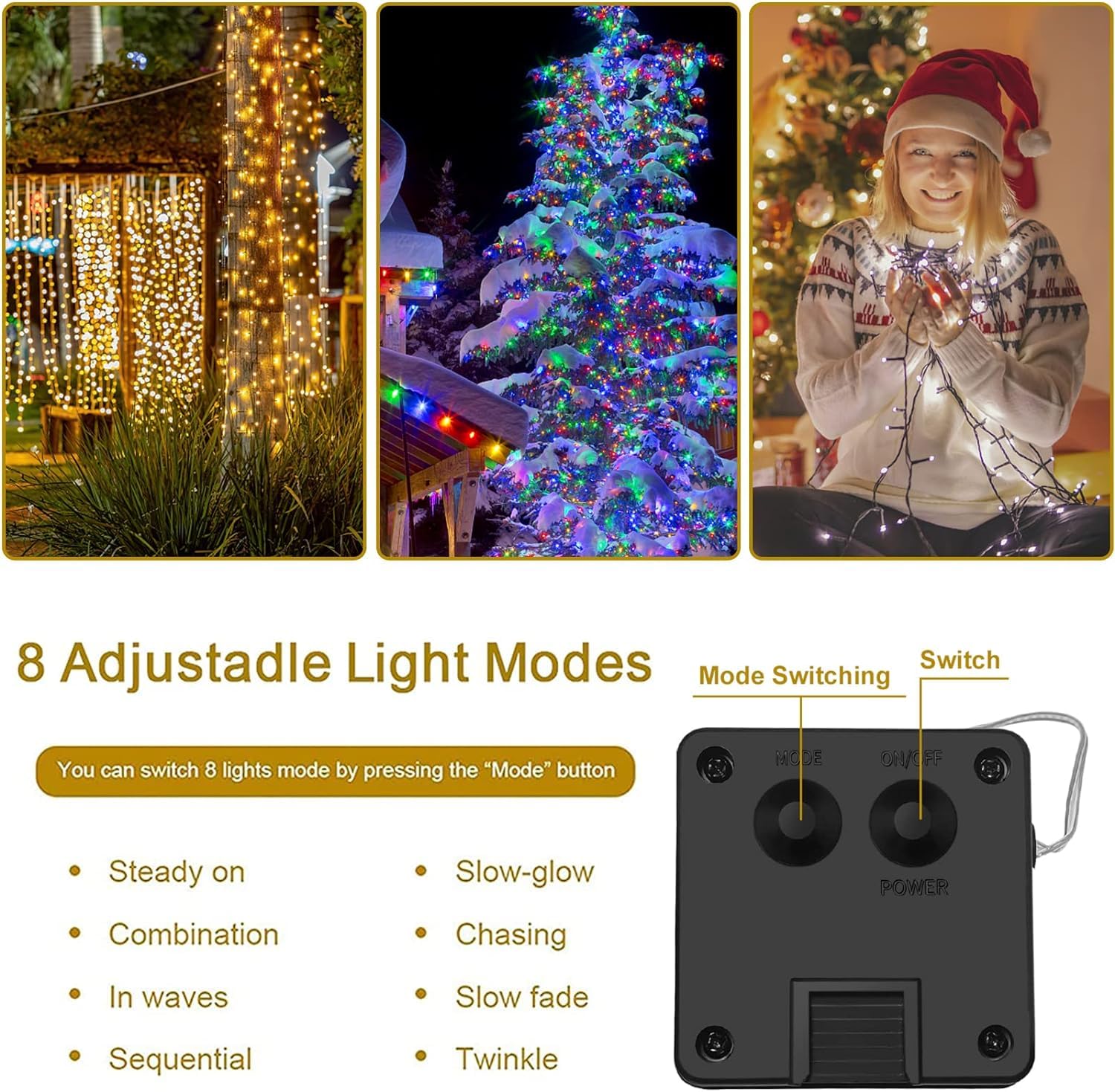 Lunaxinhuo 4Pack Solar String Lights For Outside, 400 Led Solar Christmas Lights Outdoor Waterproof With 8 Modes Solar Fairy Lights For Xmas Tree Party Wedding Garden Fence Decorations (White)