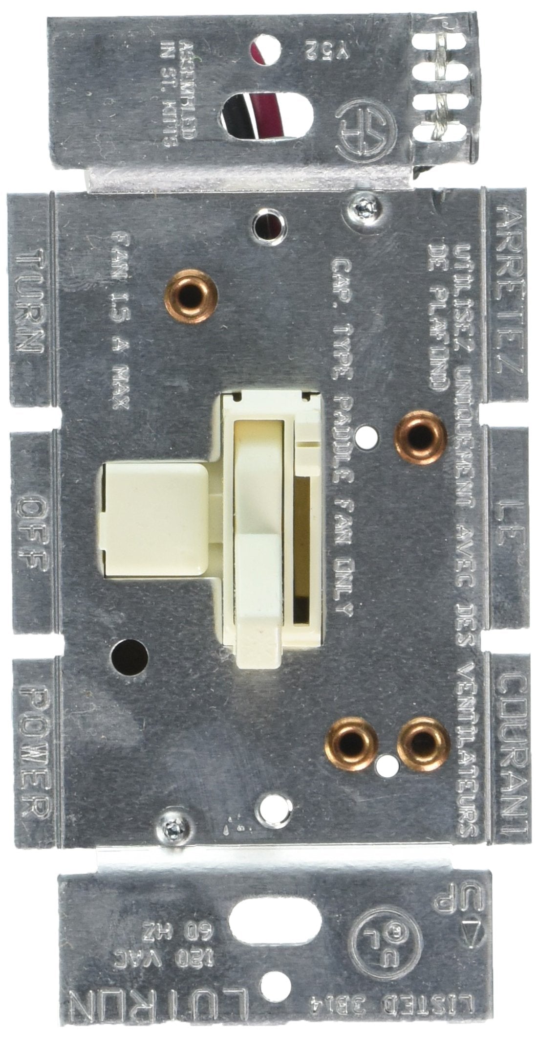 Lutron Toggler Quiet 3-Speed Slide-To-Off Fan Control, 1.5-Amp, Single-Pole/3-Way, Ayfsq-F-Al, Almond