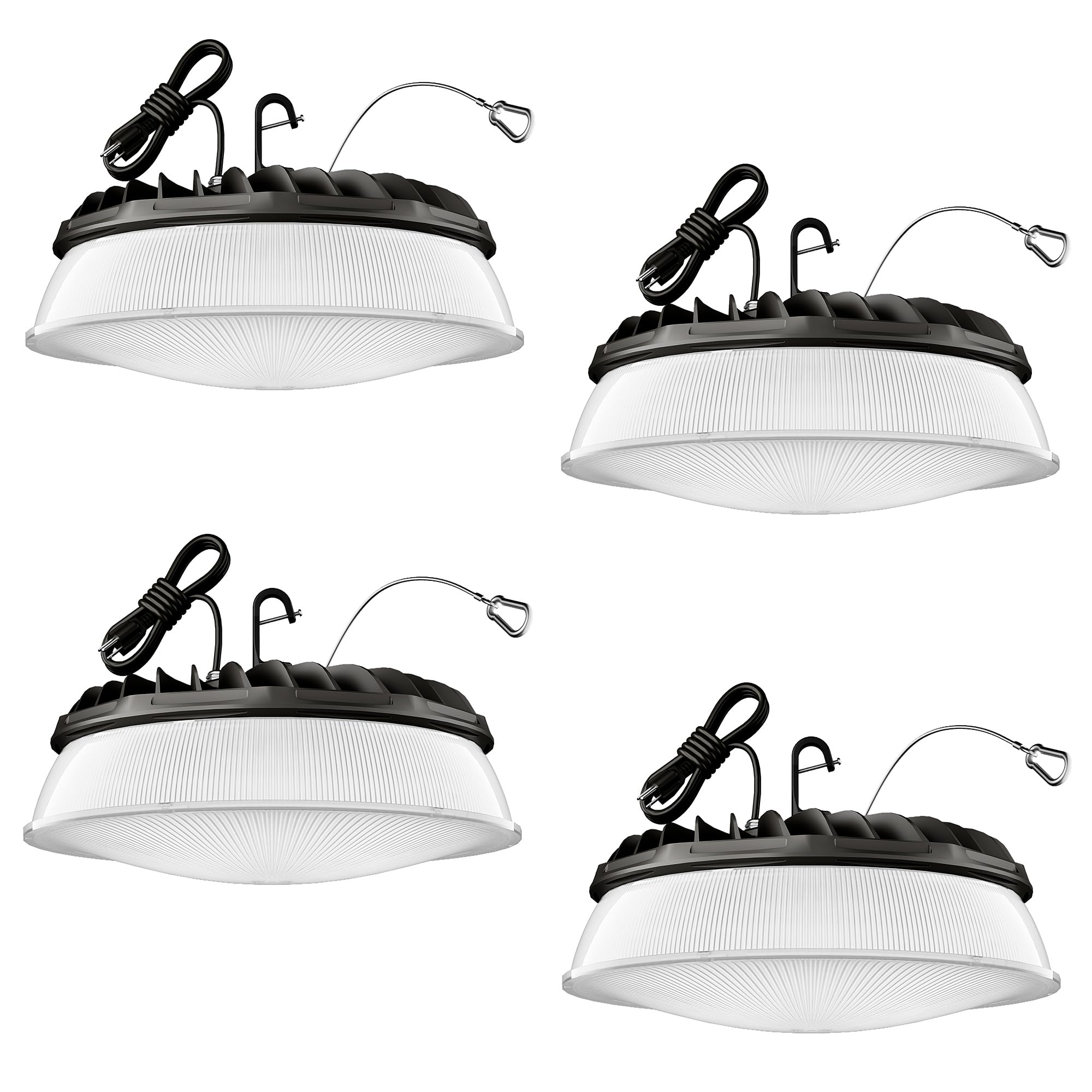 Elaruslux 200W 4 Pack UFO LED High Bay Light with Diffuser 28,000lm 5000K LED High Bay Lights AC110-277V 5' Cable with Plug Wate