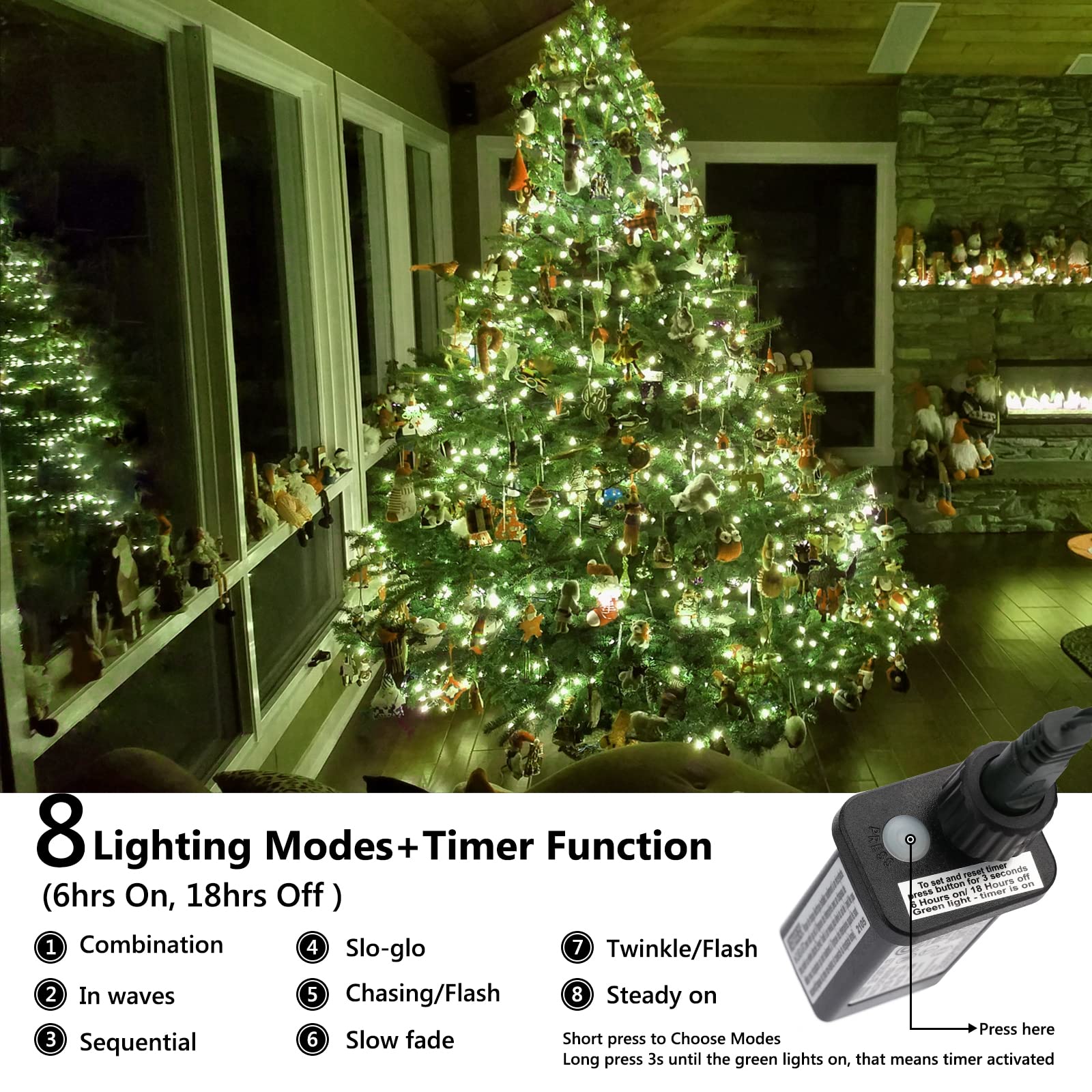 Lyhope Christmas Lights, Low Voltage 98.4Ft 300 Led Christmas Lights - With 30V Ul Certified Power Supply Adapter String Lights