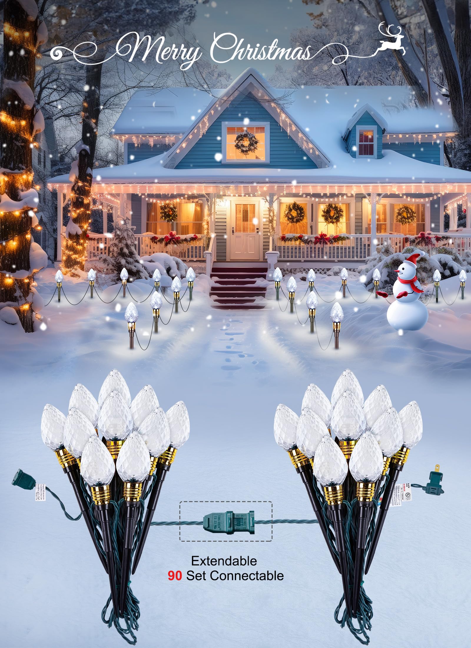 Brightown 2 Pack Strawberry C9 Christmas Pathway Lights Outdoor - Total 34.8 Feet 20 Led Christmas Walkway Lights, Clear Bulb Ch