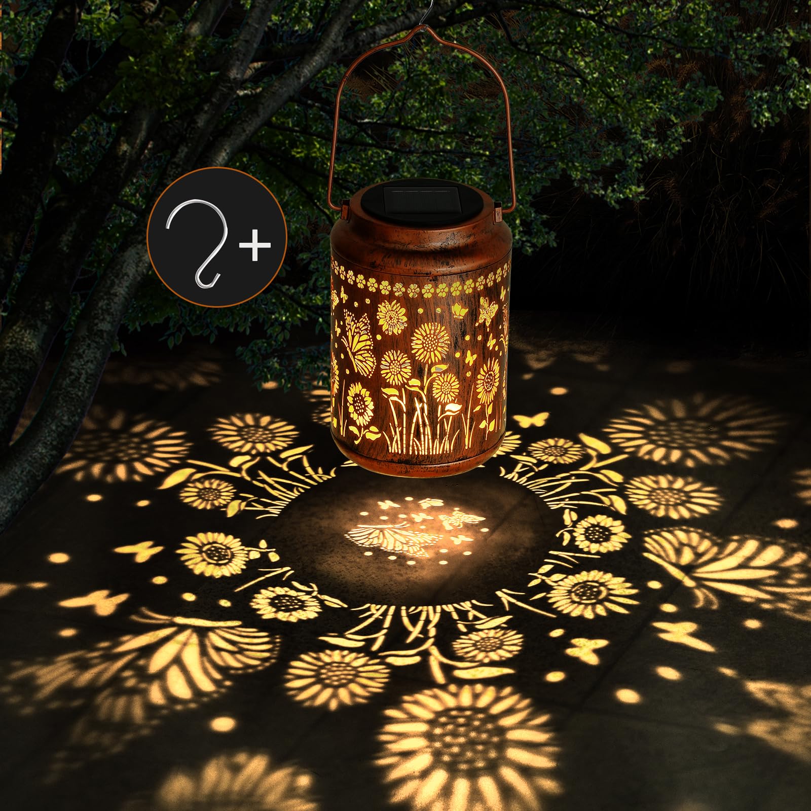 AMWGIMI Sunflower Solar Lanterns Outdoor LED Lights, Waterproof Metal, Butterfly Design, Model HDDL-01