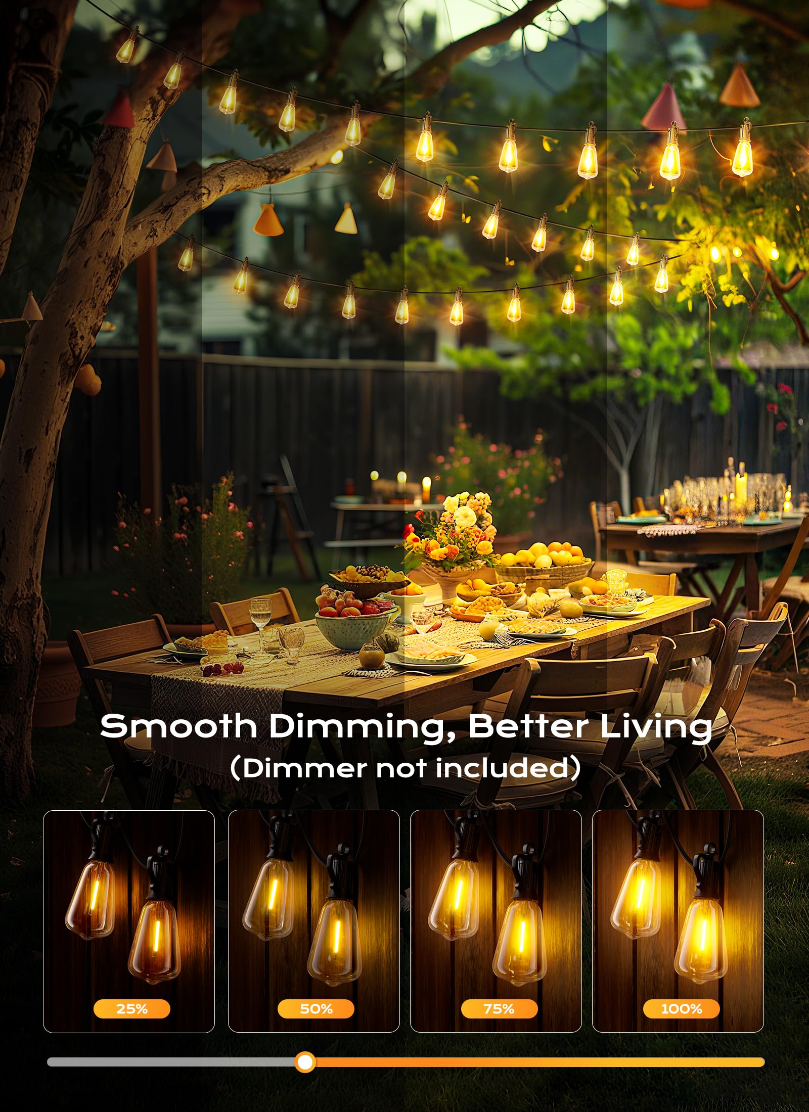 Brightown 100FT Outdoor String Lights, Shatterproof Dimmable LED, Waterproof Black Patio Lights for Backyard, Porch, Deck, Garden Decor
