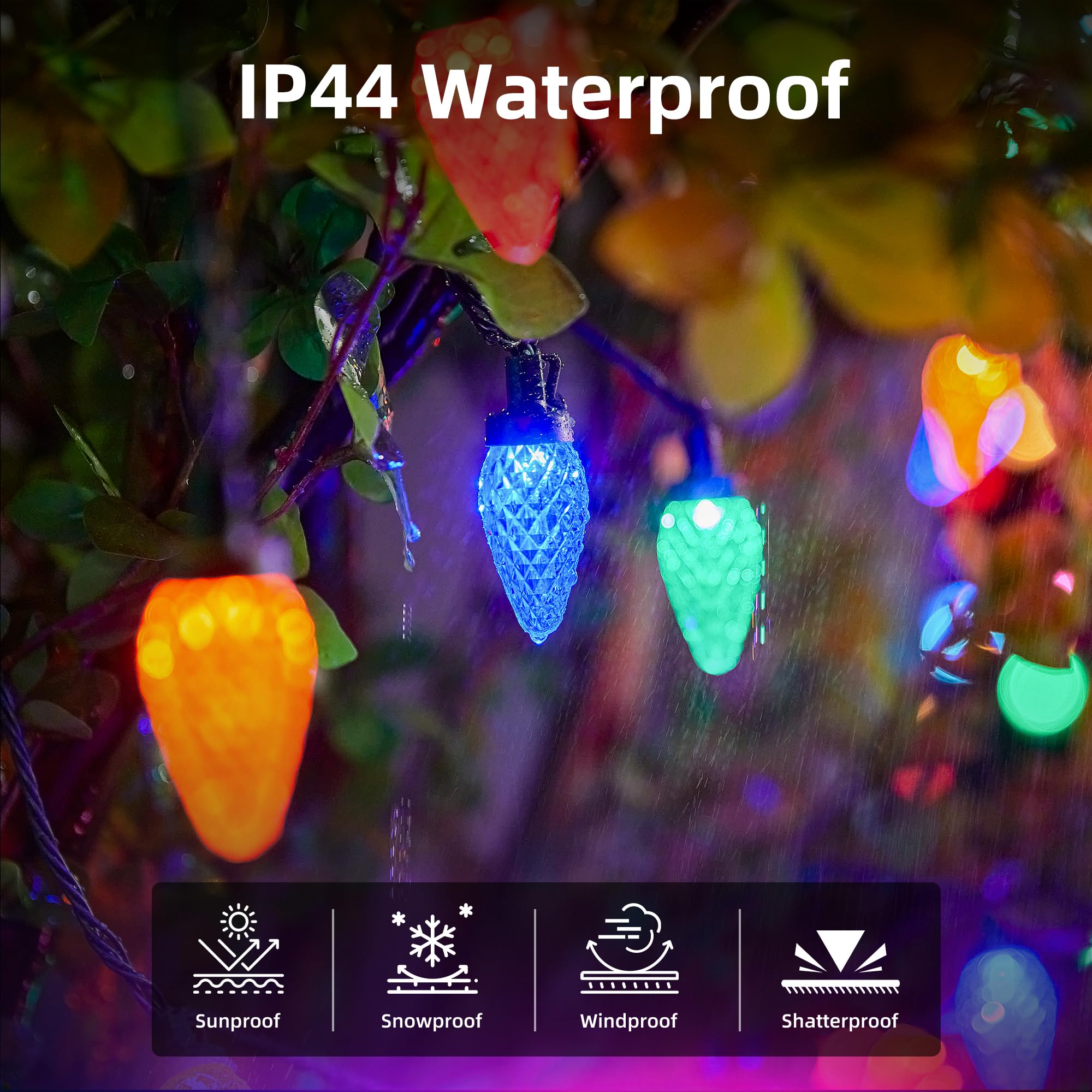 Brightown C9 LED Christmas Lights, 97ft Waterproof Multicolor String Lights for Outdoor Decor, Model 5-150/3F/C-033