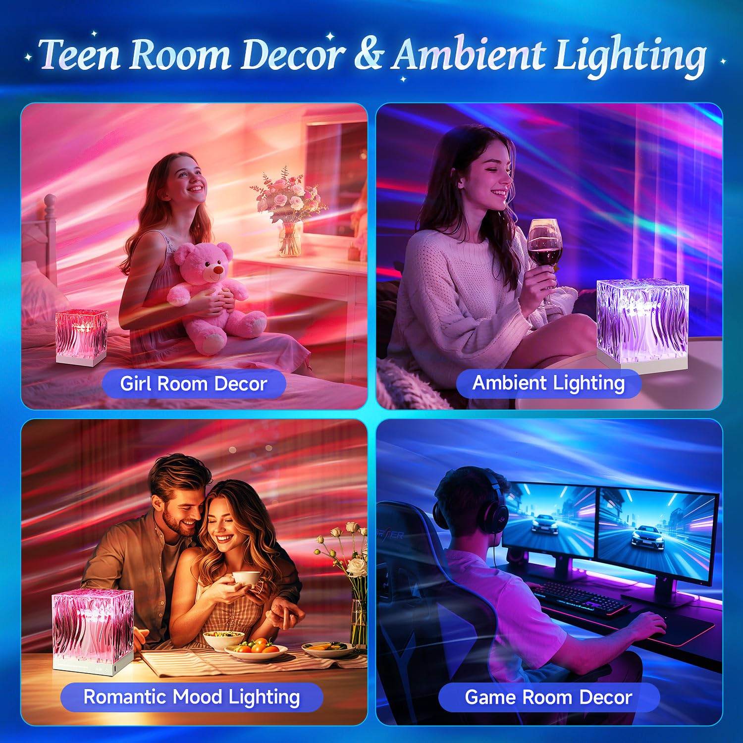 One Fire Christmas Projector with Bluetooth, Remote, 18 Colors, White Noise - Model WH-E22, Yellow