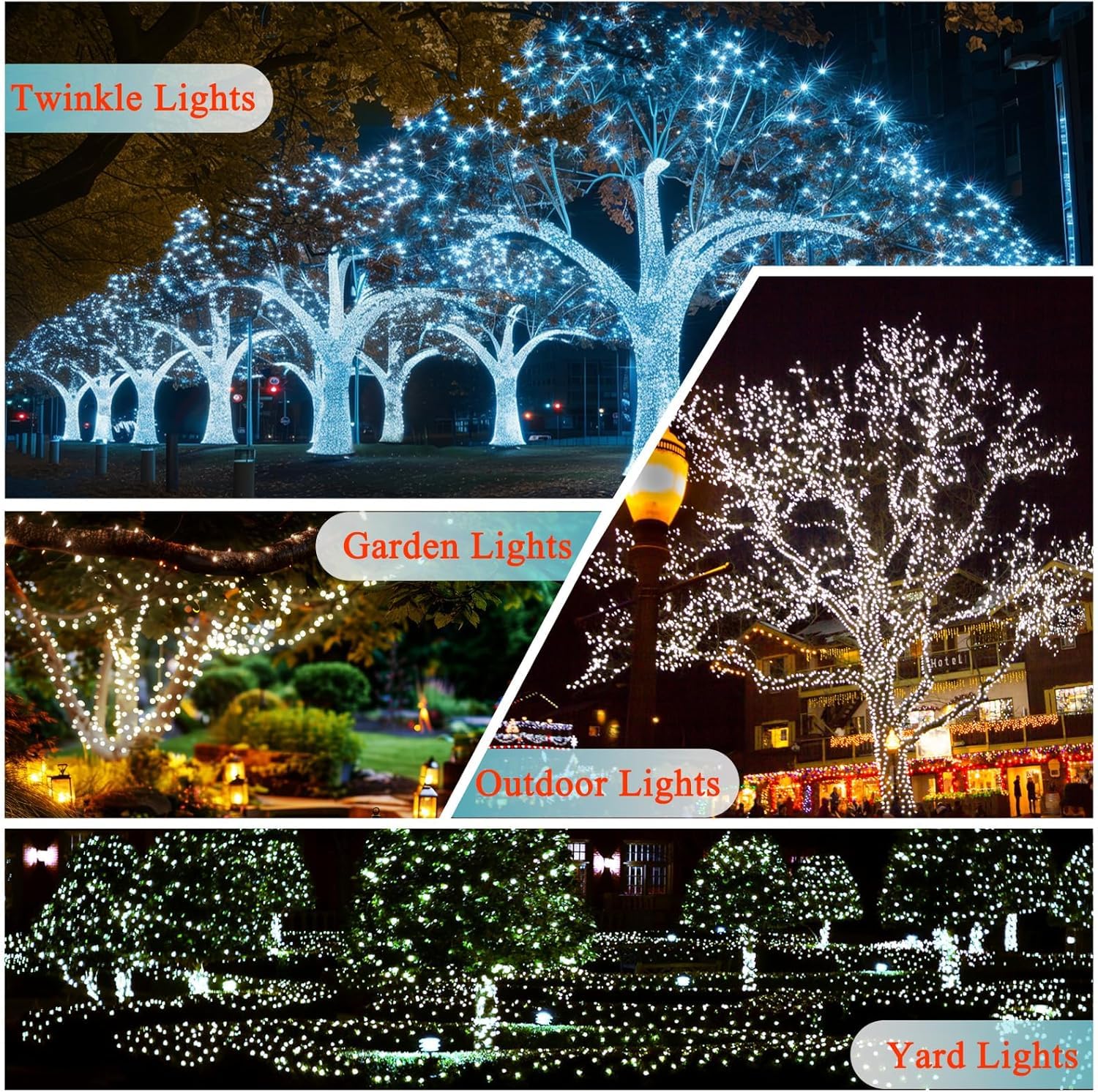 OZS Solar Christmas String Lights 480LED 6 Pack Waterproof Green Wire Cool White for Outdoor Garden Party Wedding Decorations
