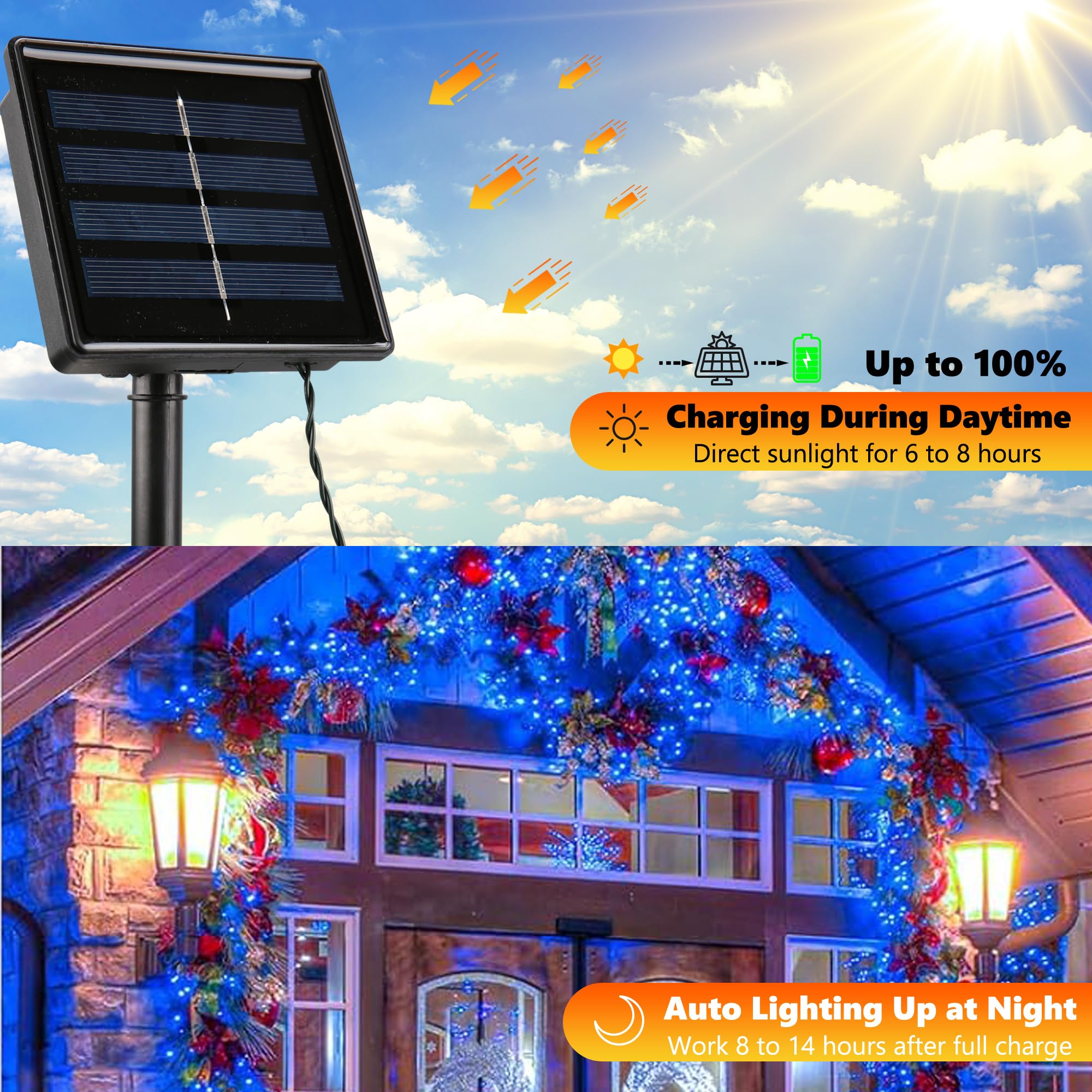 Joomer Solar Christmas Lights, 2 Pack 144 FT 400 LED, 8 Modes, Waterproof, Blue, Model LEDG01