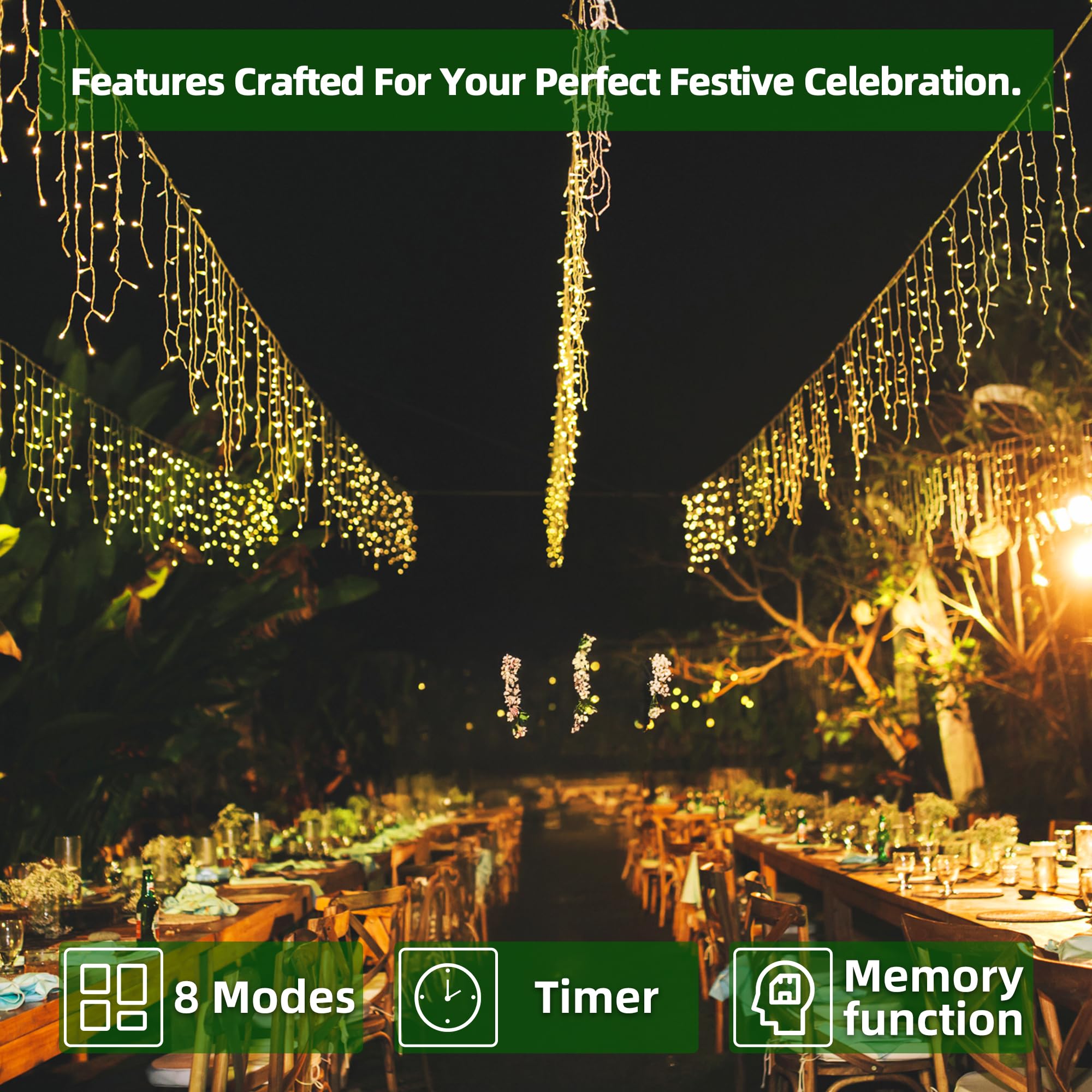 Xikengshq 1620 Led 164Ft Christmas Icicle Lights Outdoor,8 Modes Fairy Curtain Icicle String Lights With 360 Drops,Xksq Twinkly