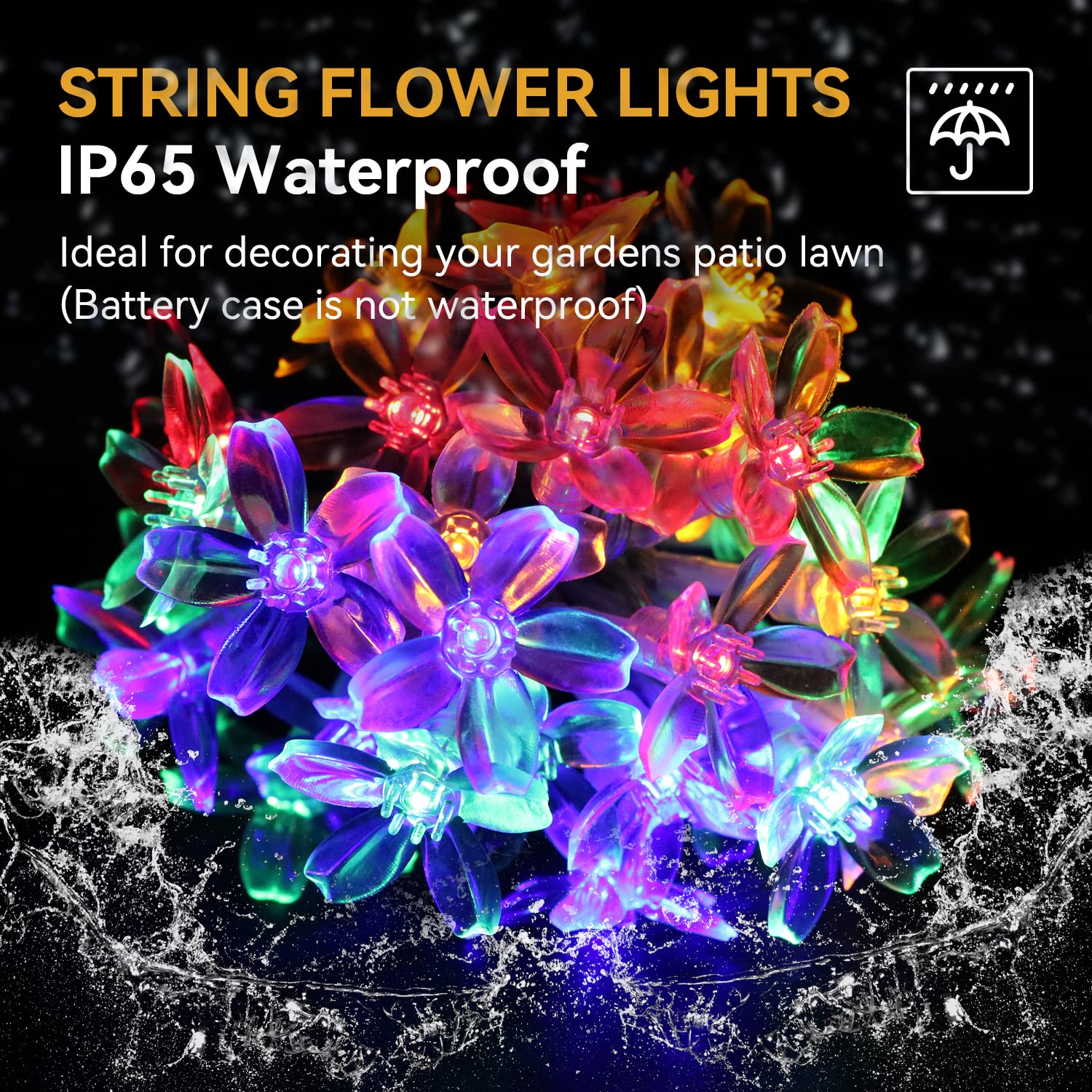 Lightop Flower Fairy Lights Battery Operated String Lights 30Led Cherry Blossom Waterproof Indoor Easter Decoration For Camping,Garden Fence,Birthday,Christmas,Wedding Party,Bedroom (Multicolor)