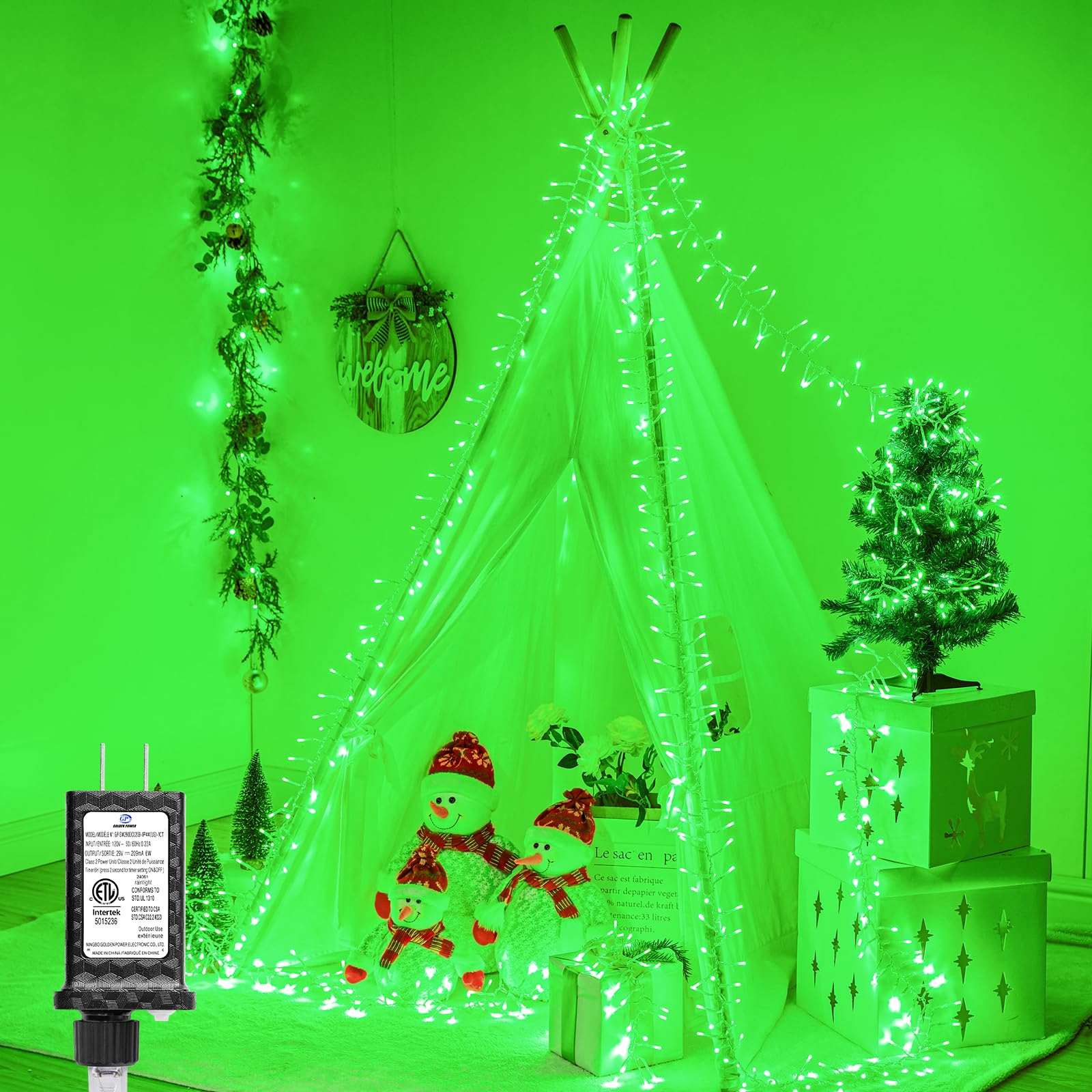 Minetom Christmas Lights - 200 LED Cluster String Lights, 10FT, Waterproof, 12 Modes, Green, Model DMO-S-200
