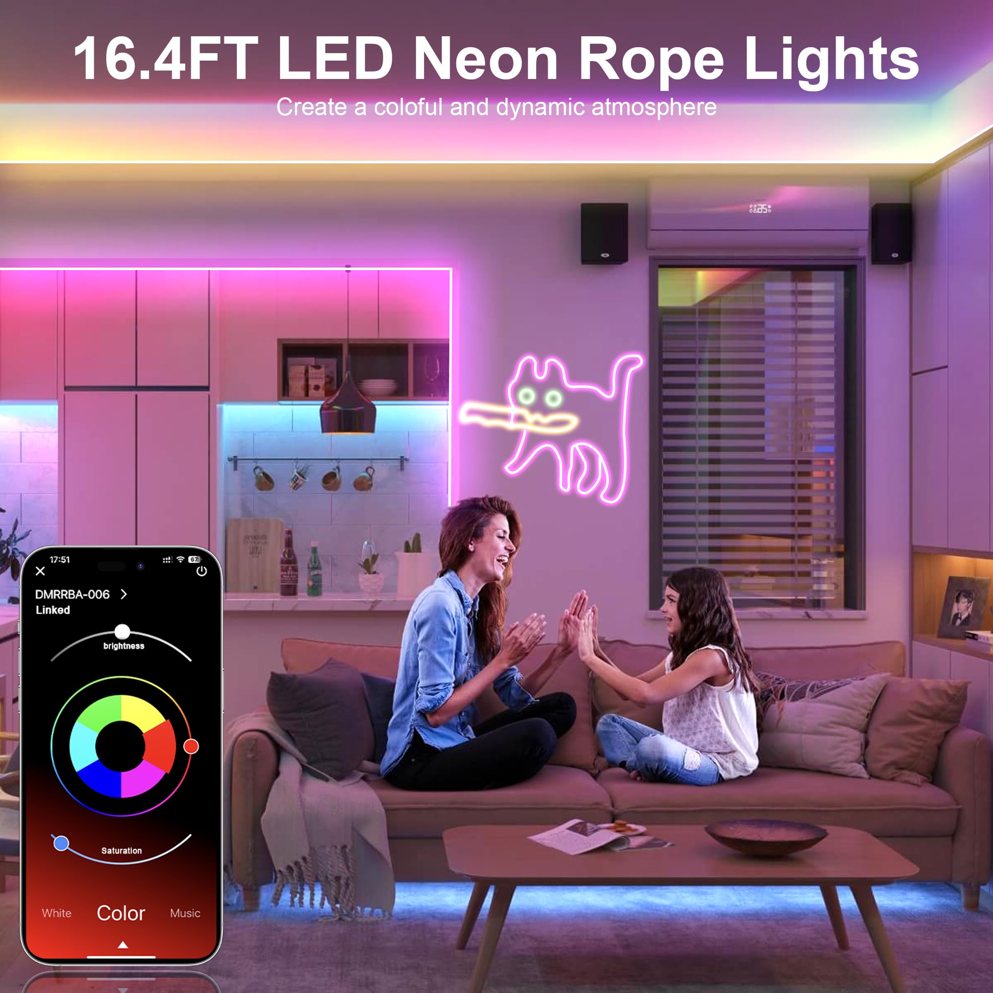Nexillumi Neon Led Rope Lights 16.4Ft, Ip67 Waterproof Led Lights For Bedroom Flexible Led Light Strip With Remote And App Contr
