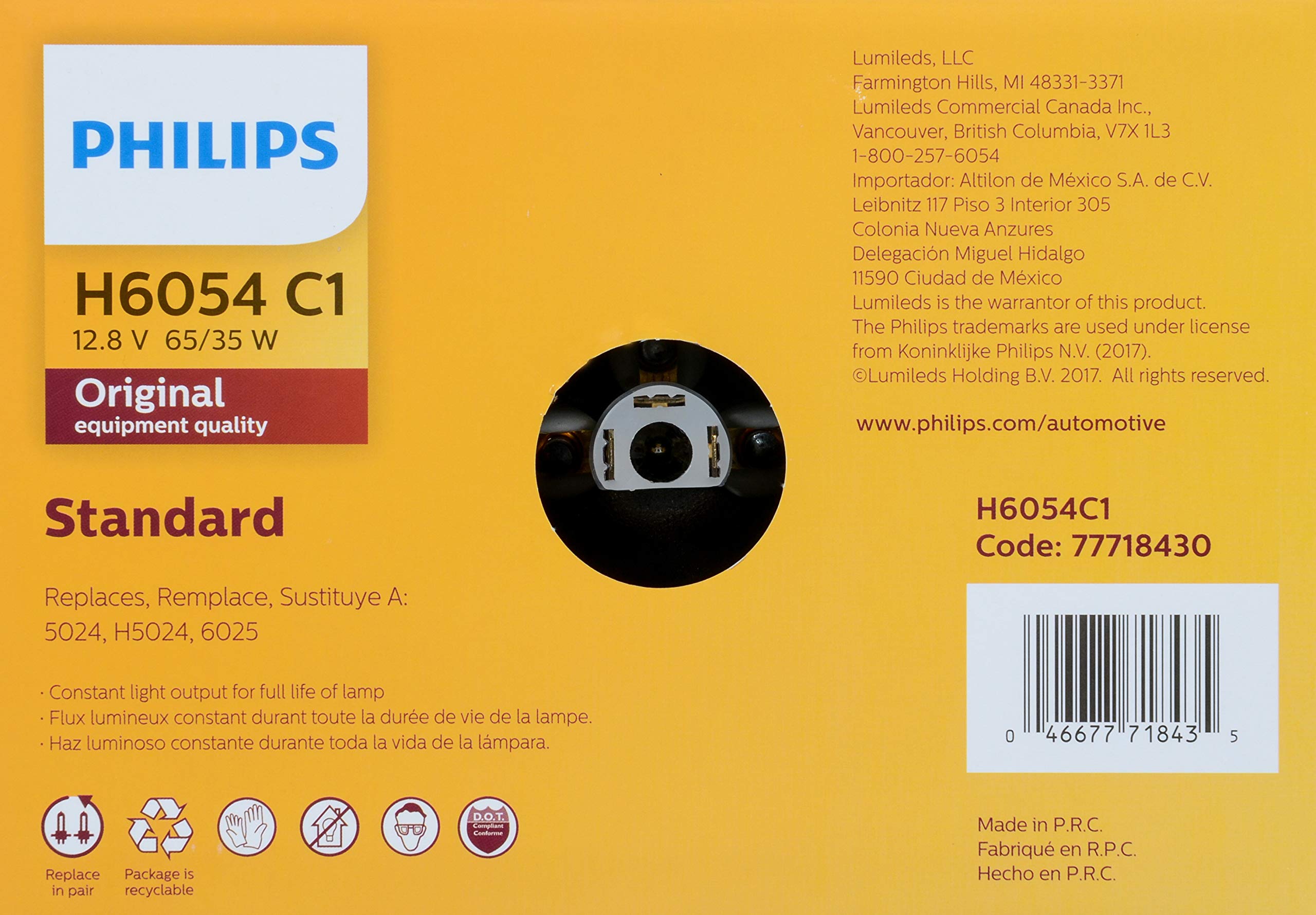 Philips H6054C1 Standard Halogen Sealed Beam headlamp, 2 Pack