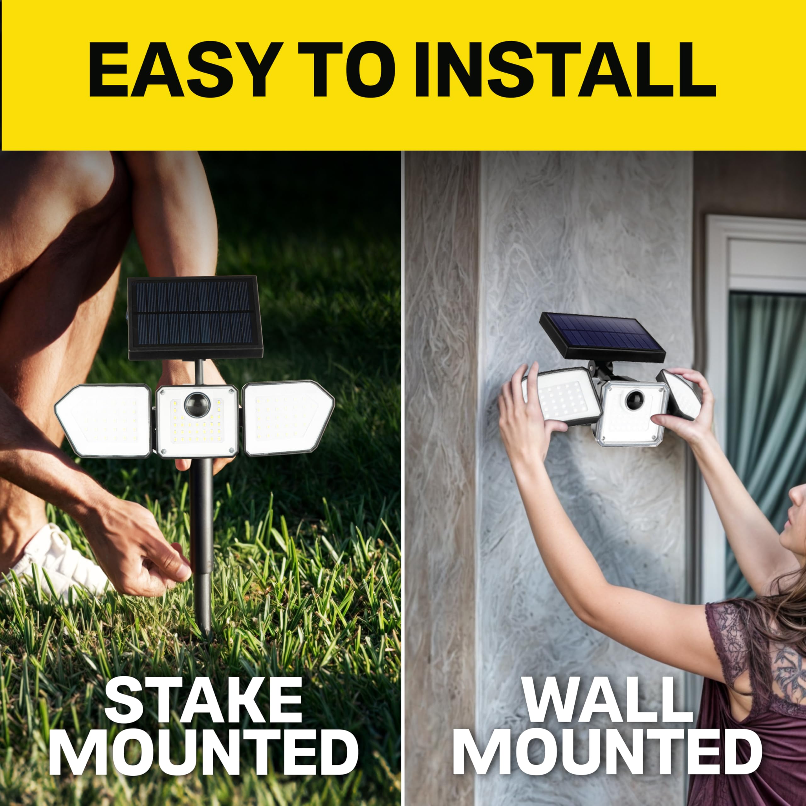 Bell+Howell Bionic Flood Light - 2 Pack Solar Motion Sensor, 500 Lumens, Waterproof, Black, Model 1146