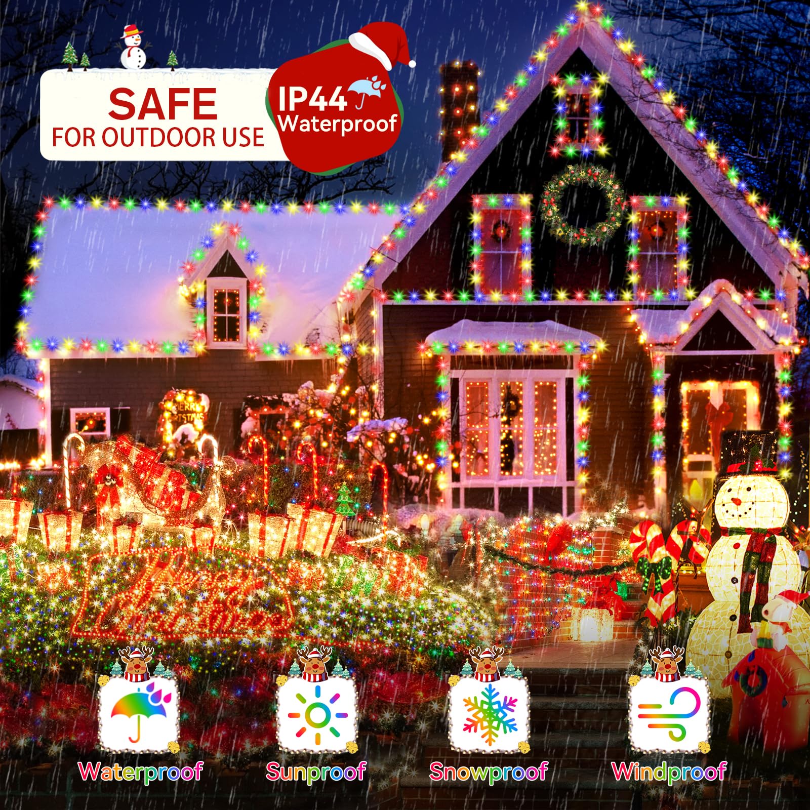 Heceltt 1300LED String Lights Outdoor, 512FT, Multicolor, 8 Lighting Modes, Waterproof, Timer, Model BG-CL3M3-306L01
