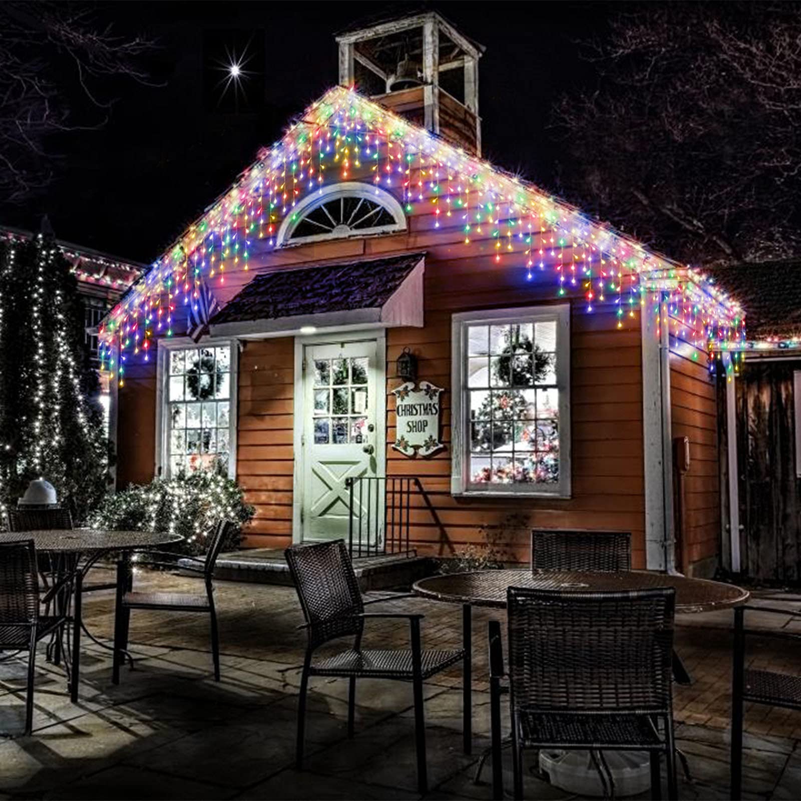 Janchs 304 LED Solar Christmas Lights, Multicolored Icicle String Lights, 8 Modes, Waterproof for Outdoor Decorations