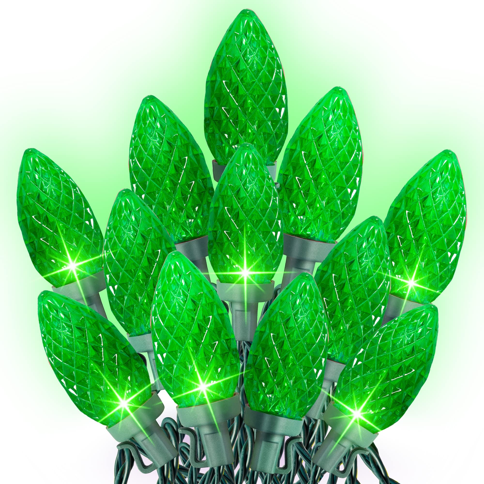 Dazzle Bright C9 St. Patrick's Day Lights Outdoor, 50 LED 33ft Waterproof Green Wire String Lights, Indoor Outdoor Fairy Lights 