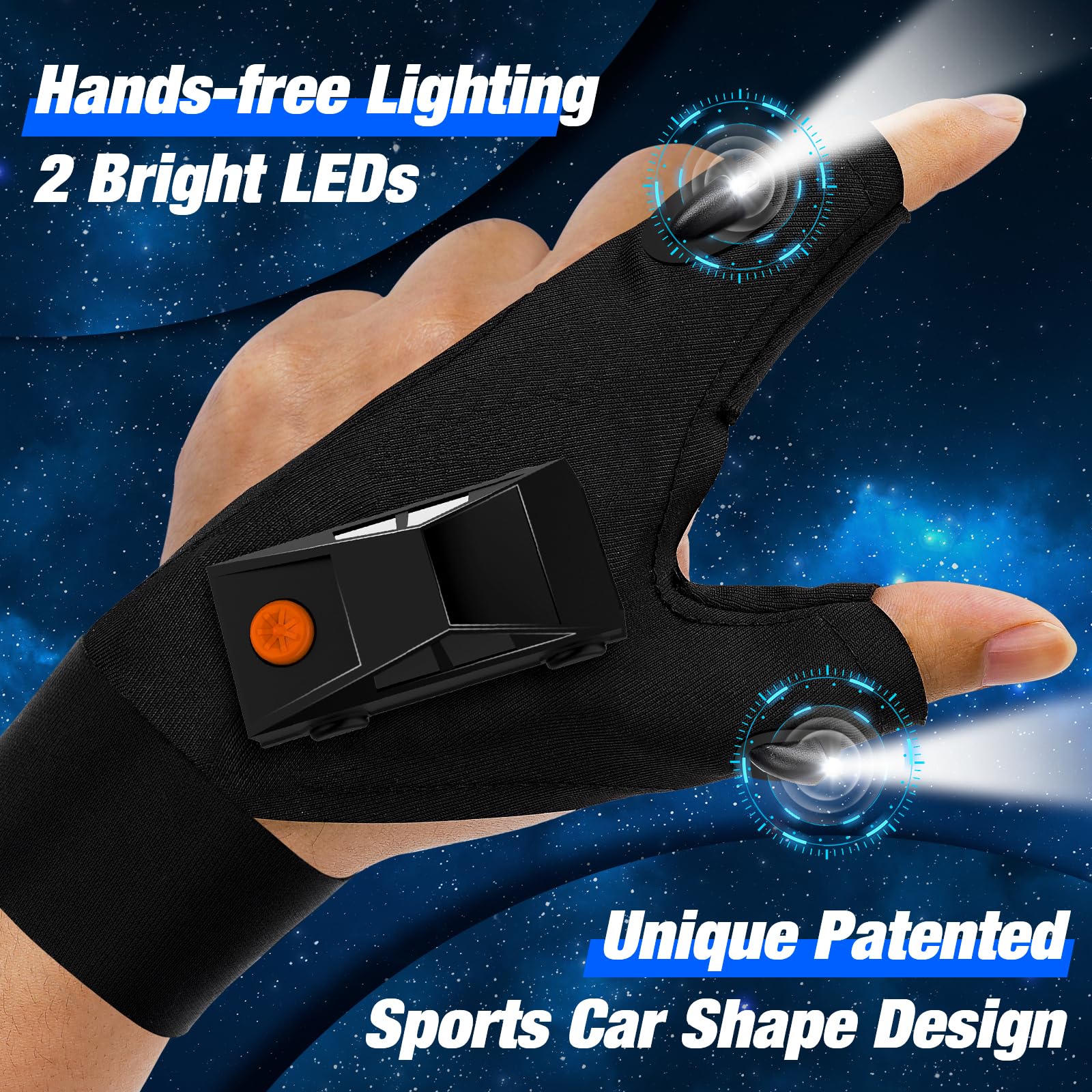 PARIGO LED Flashlight Gloves, Waterproof Light Black, Large Size, Ideal for Fishing, Gifts for Men and Women