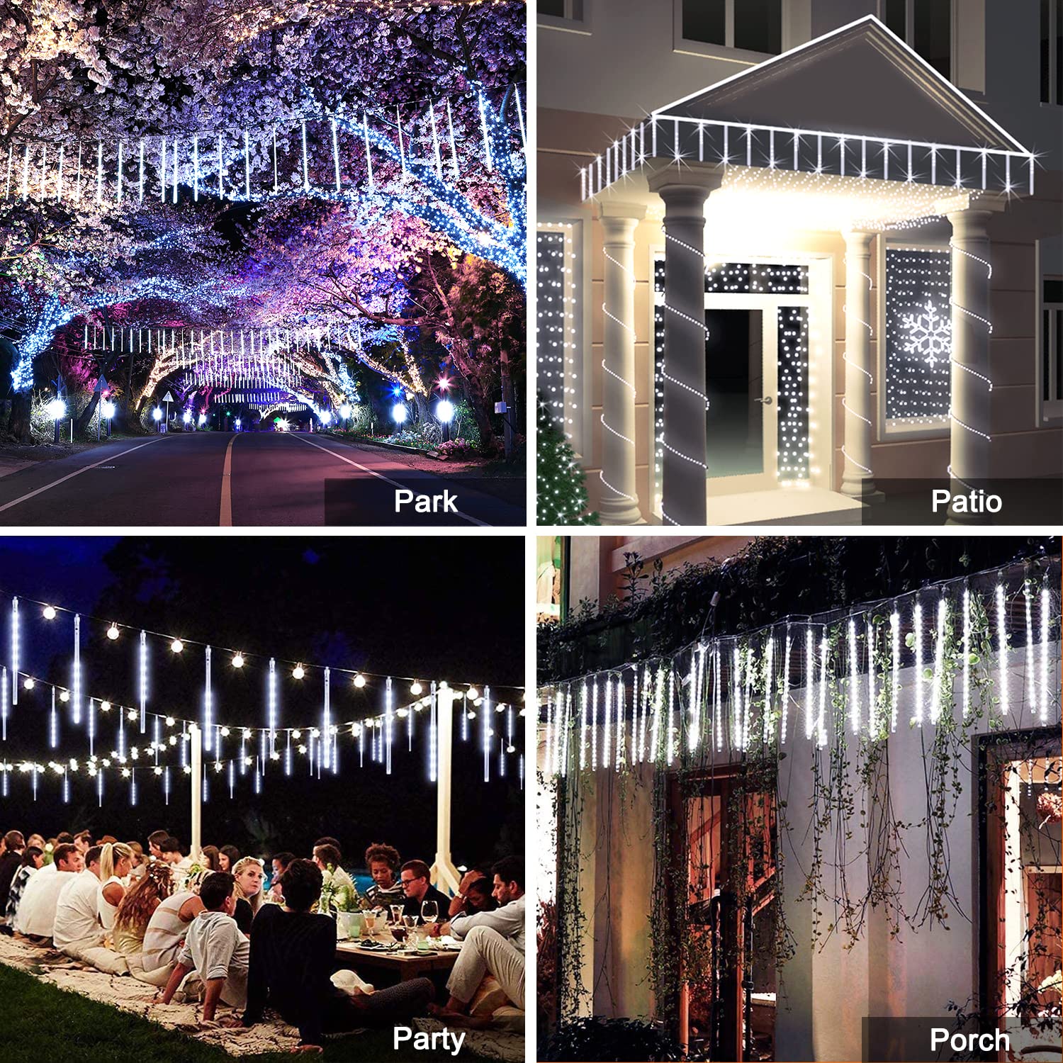 JMEXSUSS Meteor Shower Lights - 2 Pack, 8 Tube 192 LED, Waterproof, Cool White for Outdoor Tree, Wedding, Patio Decoration