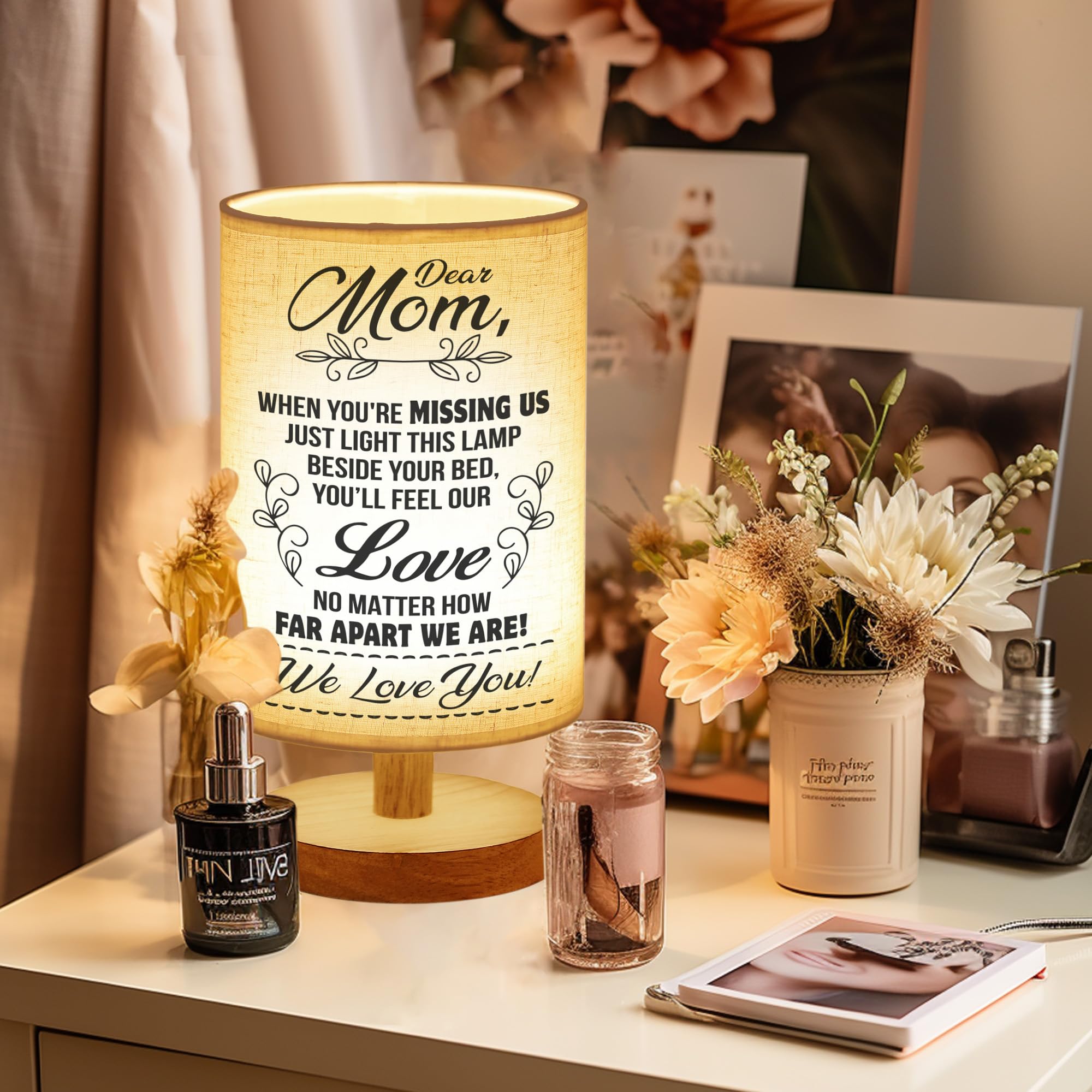 WSYEAR Bedside Table Lamp - Fabric, Mothers Day, Gifts for Mom from Daughter, Color: Dear Mom