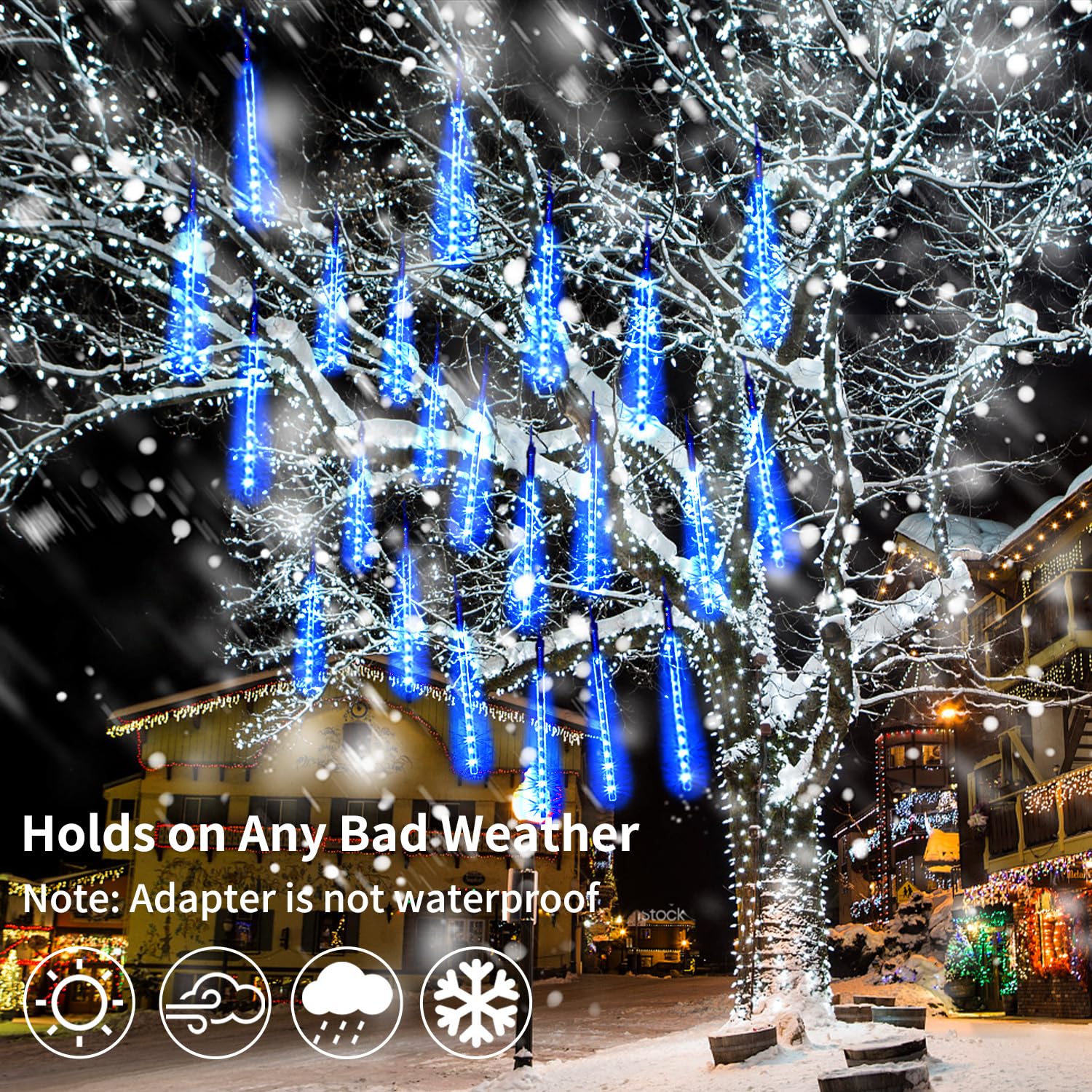 Jjgoo ?2 Pack? Christmas Lights Meteor Shower Rain Lights 12Inch  Totally 20 Tube 480 Leds Icicle Light Outdoor Raindrop Light For Xmas Halloween Wedding Party Tree Holiday Decoration  Blue