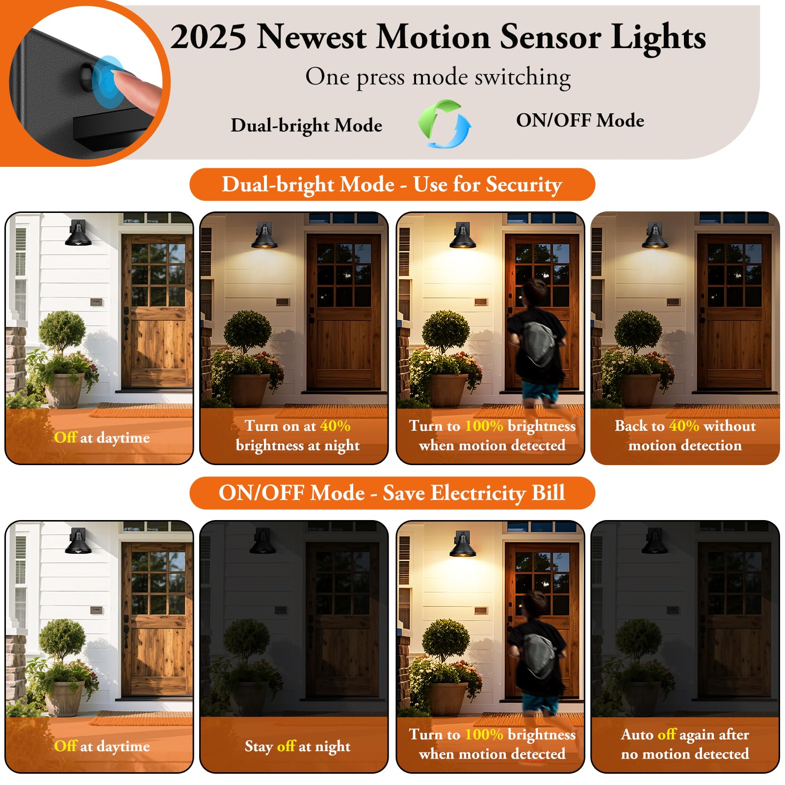 Brightever Motion Sensor Outdoor Wall Lights, Dusk To Dawn Porch Lights Outdoor Wall Sconces, Exterior Barn Lighting Fixtures Wi