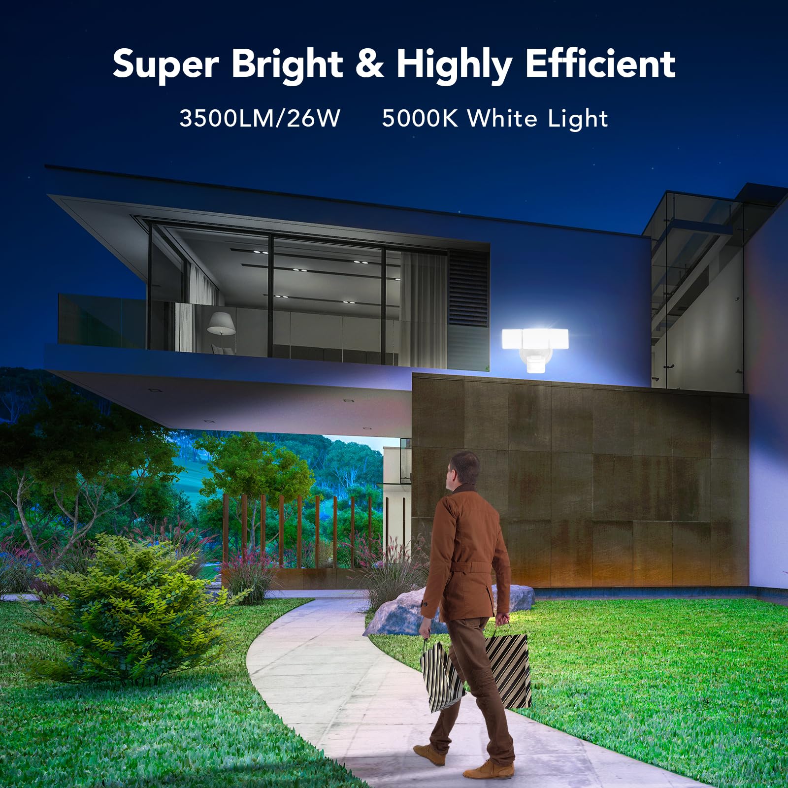 OREiN 3500LM Flood Lights - 26W Motion Sensor, Dusk to Dawn, IP65 Waterproof, 240° Coverage, White, Model OL3600330