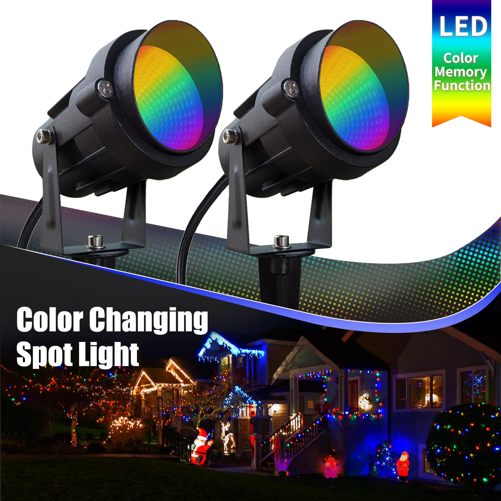 Dobelay Color Spot Light Outdoor 2-Pack  120V 12W Waterproof Led Landscape Spotlights  Plug-In Durable Spotlight Outdoor For Yard  Garden  Patio  Tree  House  Halloween  Christmas