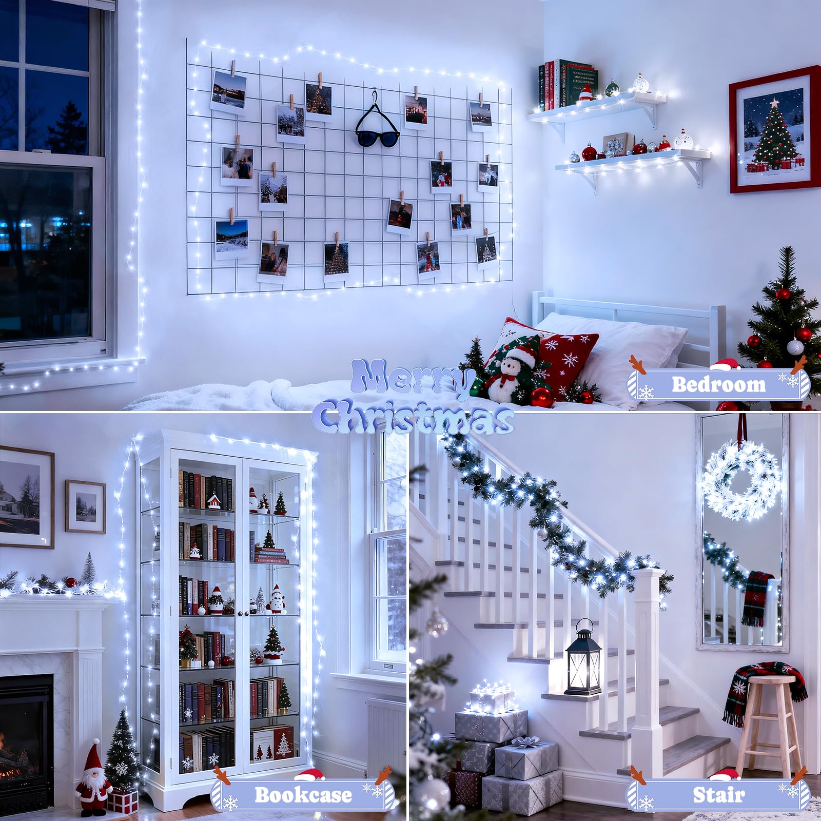 JMEXSUSS 2 Pack 100 LED White Fairy Lights, 66ft Battery Operated Twinkle Lights with Remote, 8 Modes for Indoor Outdoor Decor
