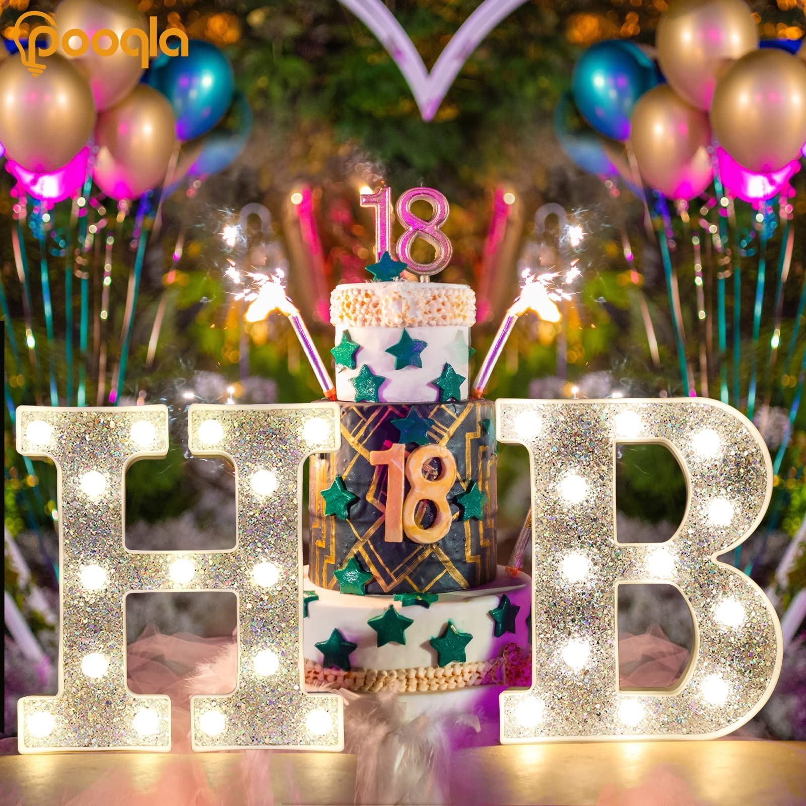 Pooqla LED Marquee Letter Lights, Battery Powered Silver Glitter E Sign, Plastic, Night Light for Parties and Home Decoration