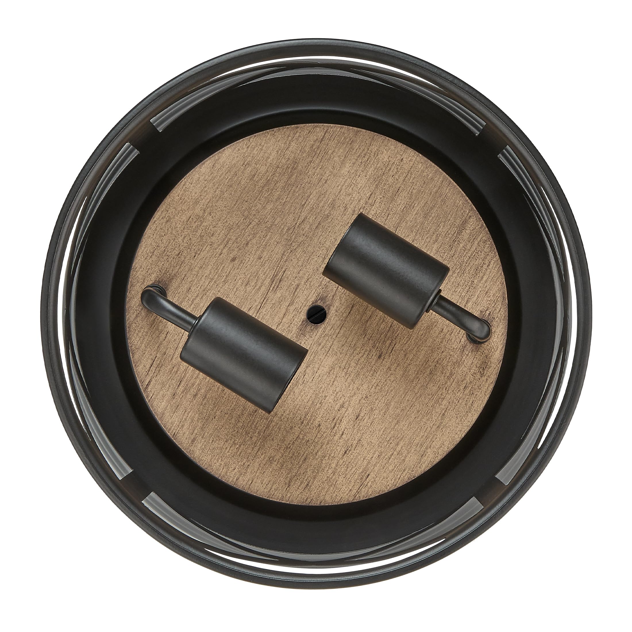 Maxxima Indoor/Outdoor Flush Mount Ceiling Light Fixture, 2-Light Round Farmhouse Close To Ceiling Entryway Light, Black W/Wood