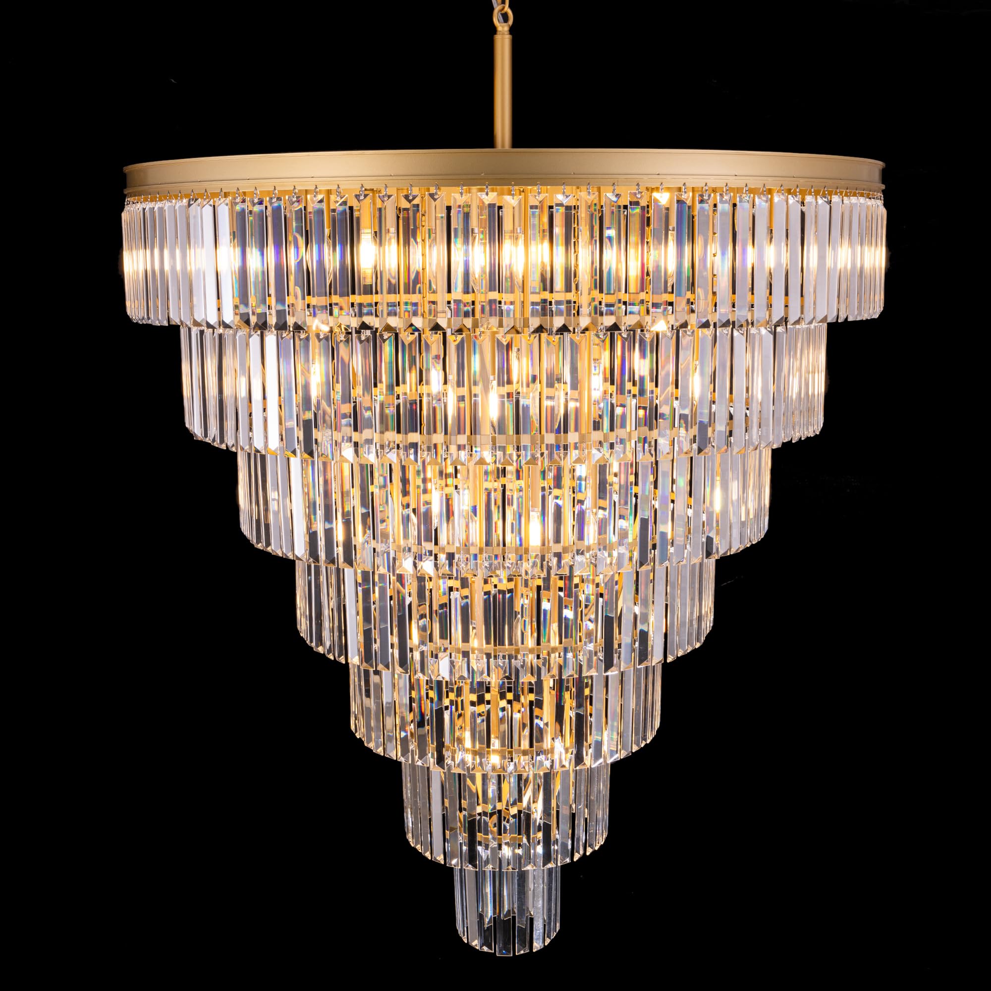 TOCHIC Large Crystal Chandelier for High Ceiling, 40-inch 7-Tier Modern Gold Crystal Chandeliers Lighting Fixture, Raindrop K9 R