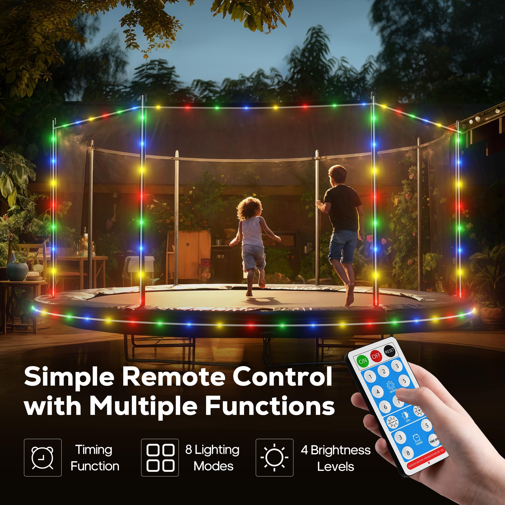 Icrgb Trampoline Lights, 66Ft 200Led Solar Rope Lights Outdoor, Ip67 Waterproof, 1200Mah Solar Power Outdoor Light, 8 Modes & Ti
