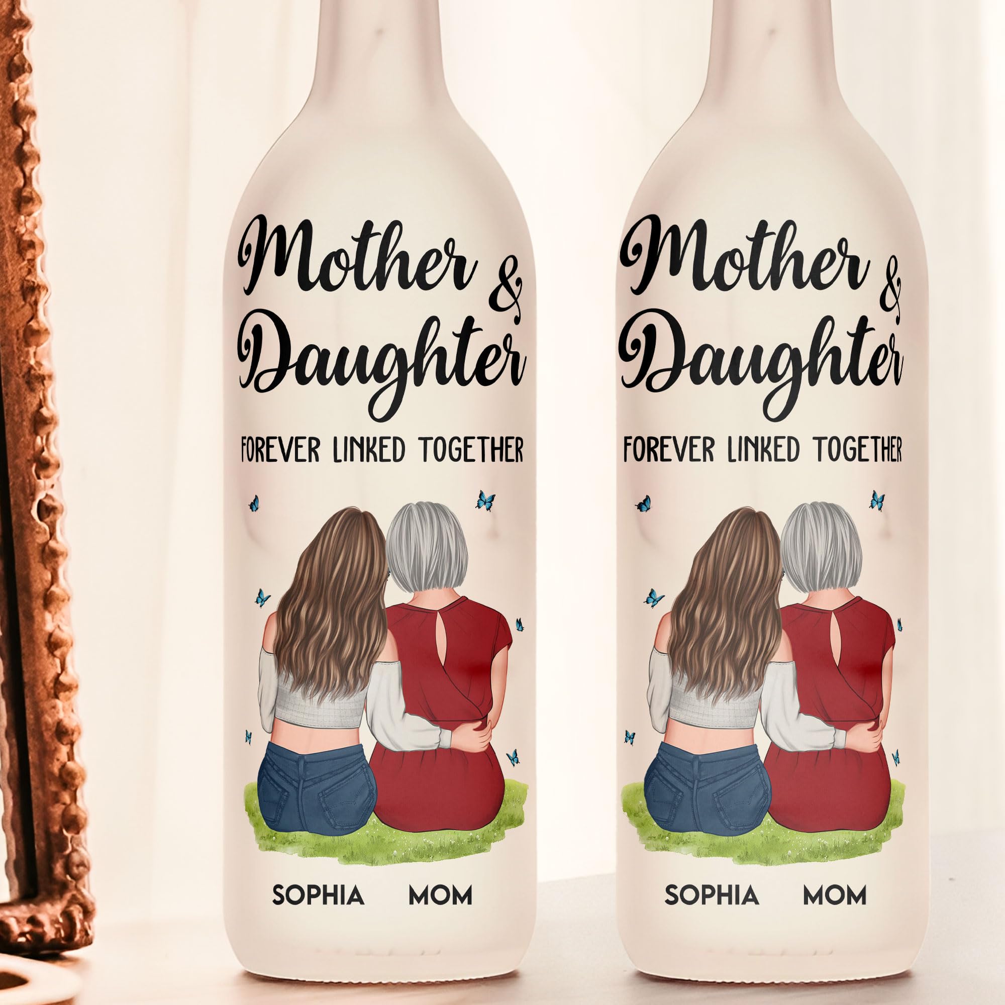 Macorner Personalized Bottle Lamp for Mom, Glass, Model MOM261202VUPG-BOTTLELAMP-UBL-01, Color A1 - 1 Daughter, Perfect Gift Idea