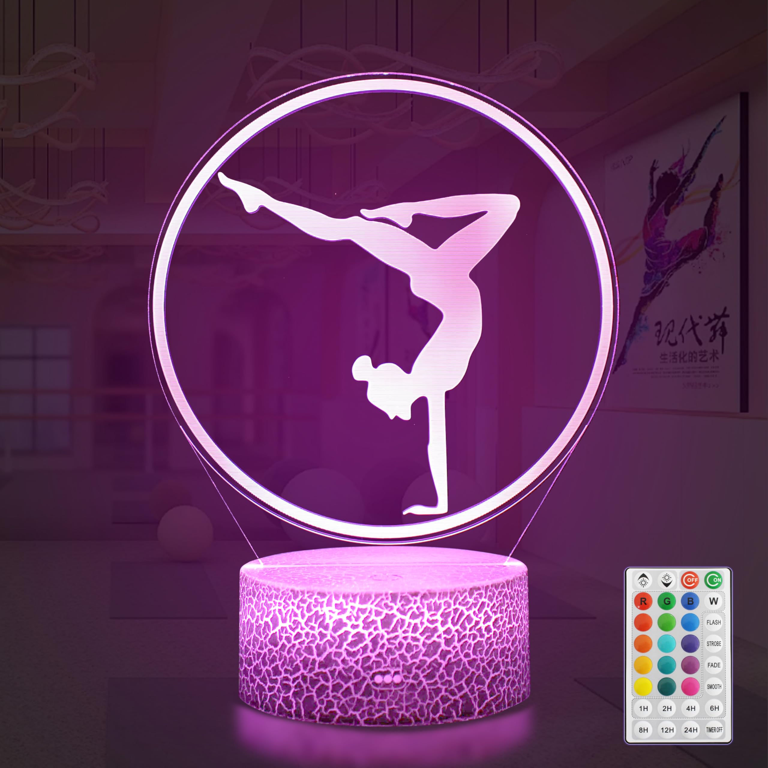 Yzddsi Artistic Gymnastics 3D Night Light - Gymnastics Stuff Gifts for Girls, Illusion Lamp for Kids Women Friends Coach Gymnast