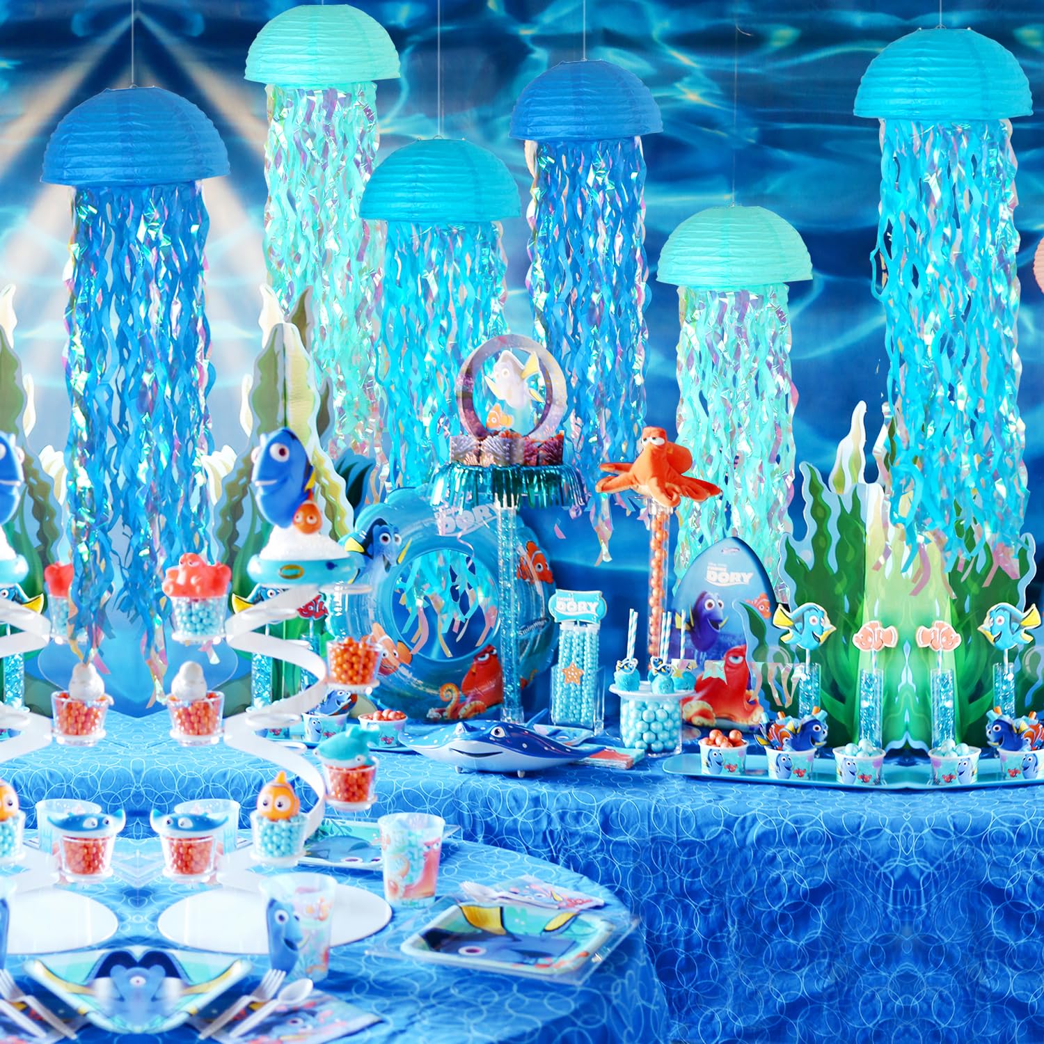 Adlkgg Blue Hanging Jelly Fish Paper Lanterns, Gradient Colorful Paper Lanterns For Mermaid Theme Party Under The Sea Ocean Birt