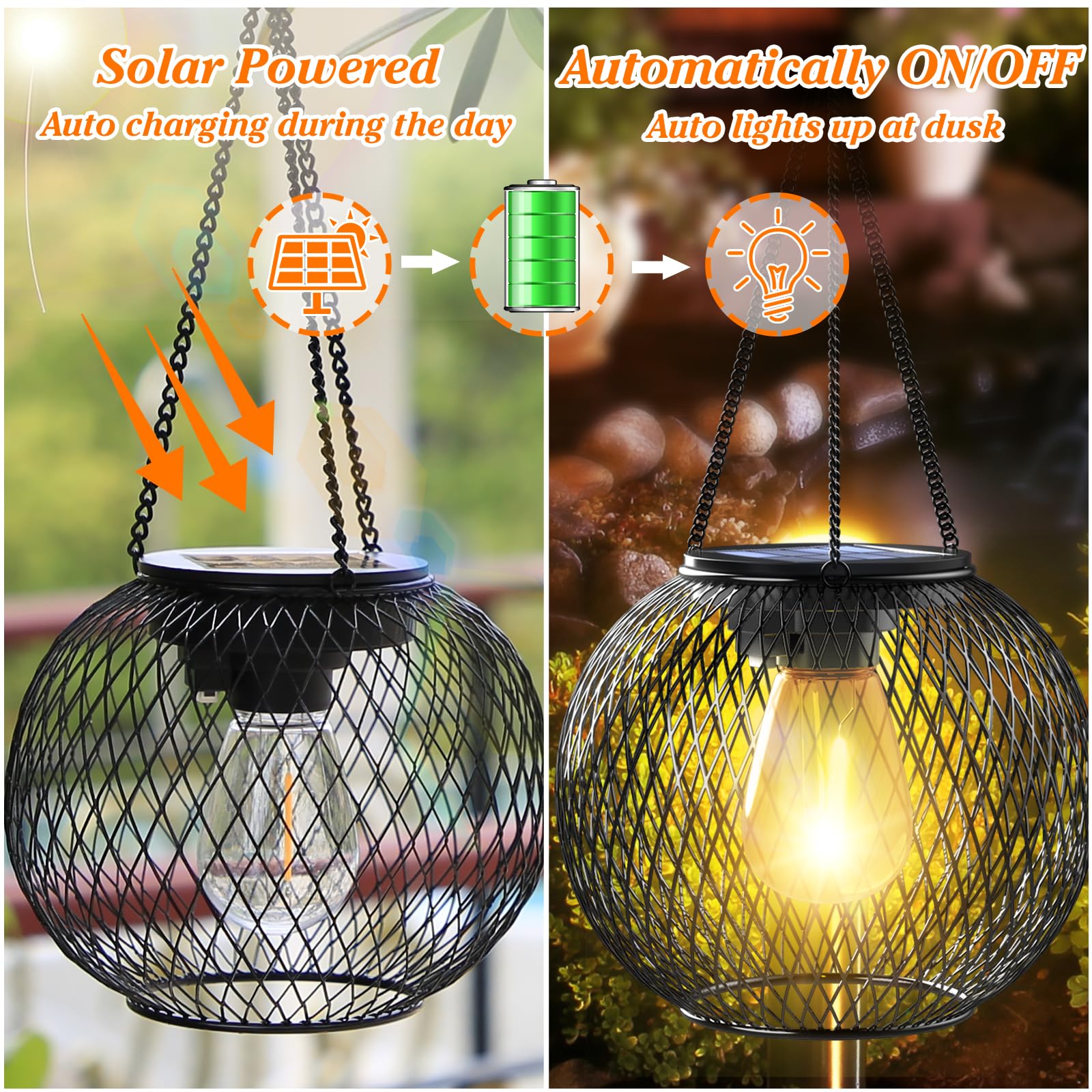 Solar Lanterns Outdoor, Ortiny Upgraded Solar Lights For Outside Decorative Outdoor Hanging Lights For Halloween Christmas Waterproof Retro Powered Lighting For Yard Garden Patio Pathway Tree,2 Pack