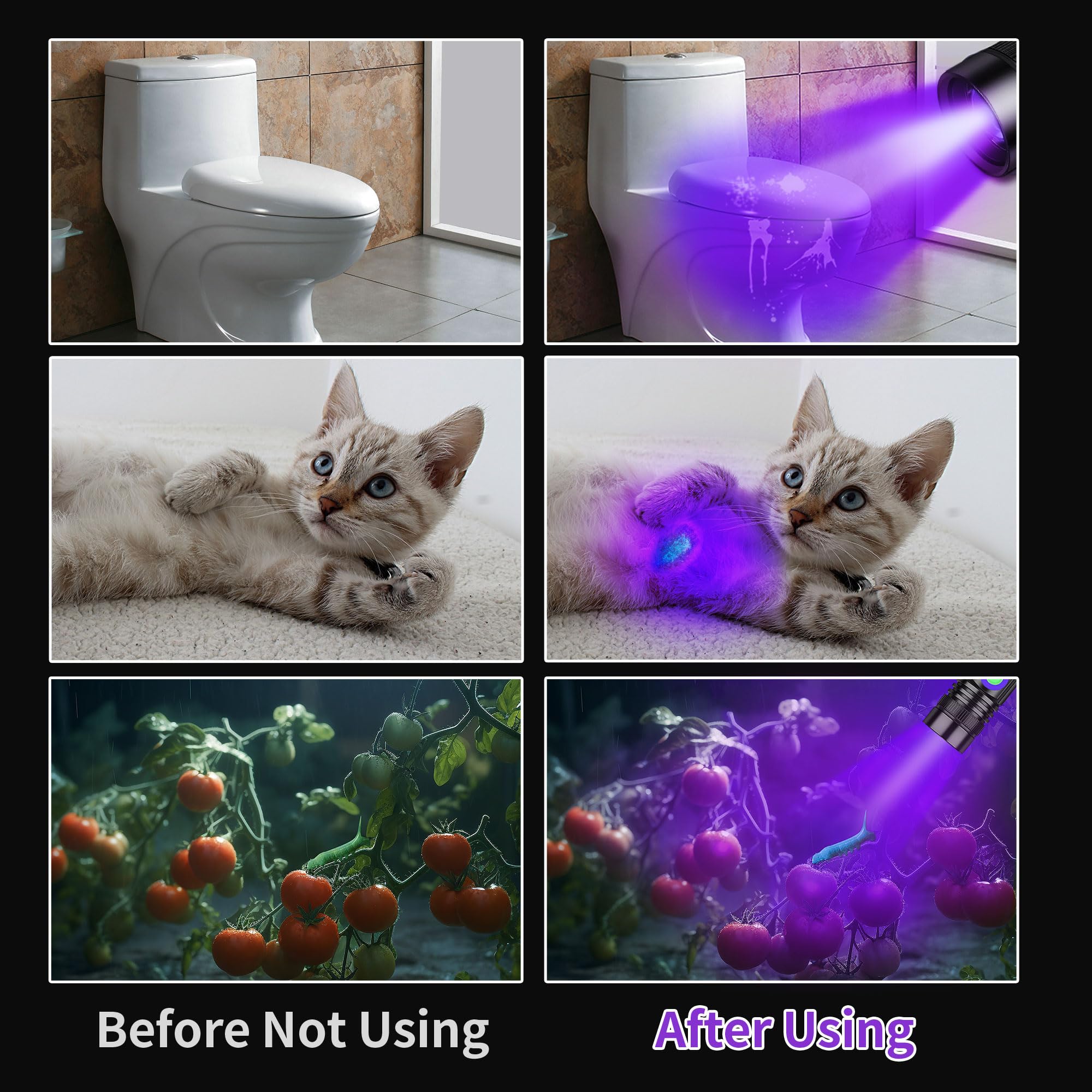 Uv Flashlight Black Light Usb Rechargeable 395Nm Blacklight Mini, Woods Lamp Portable Handheld Powerful Led Ultraviolet Lights Flashlights, Focus Adjustable For Resin Curing, Pet Urine Detection