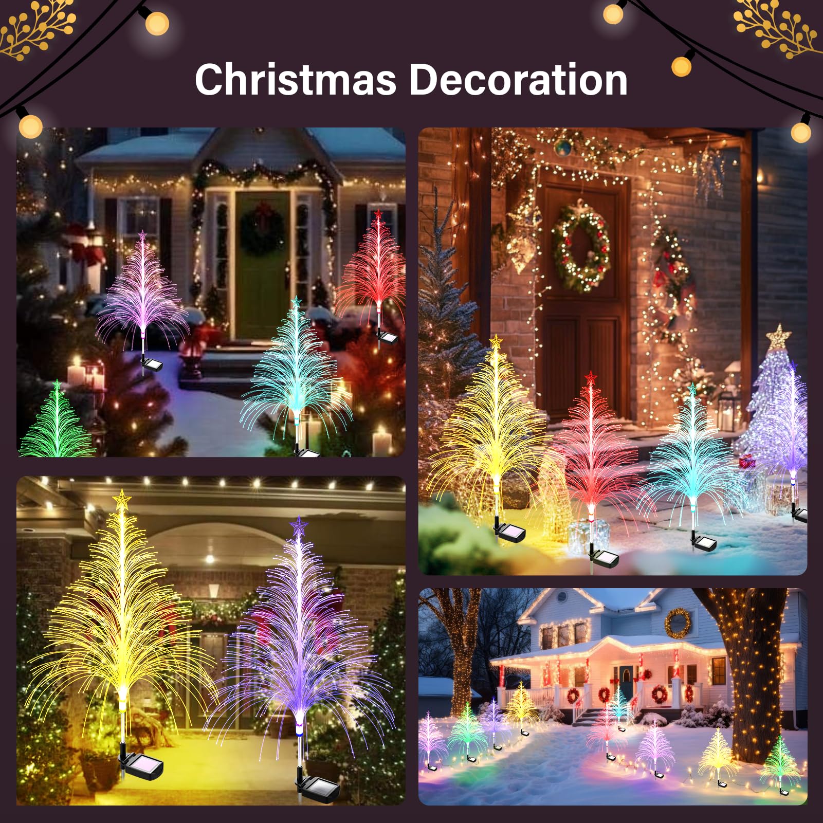 Topvelo 4 Packs Christmas Tree Solar Garden Light With Multi-Colored Change  Auto On/Off Outdoor Yard Light  Solar Lighting For Garden  Porch  Christmas And Festival Decoration (L_Size)