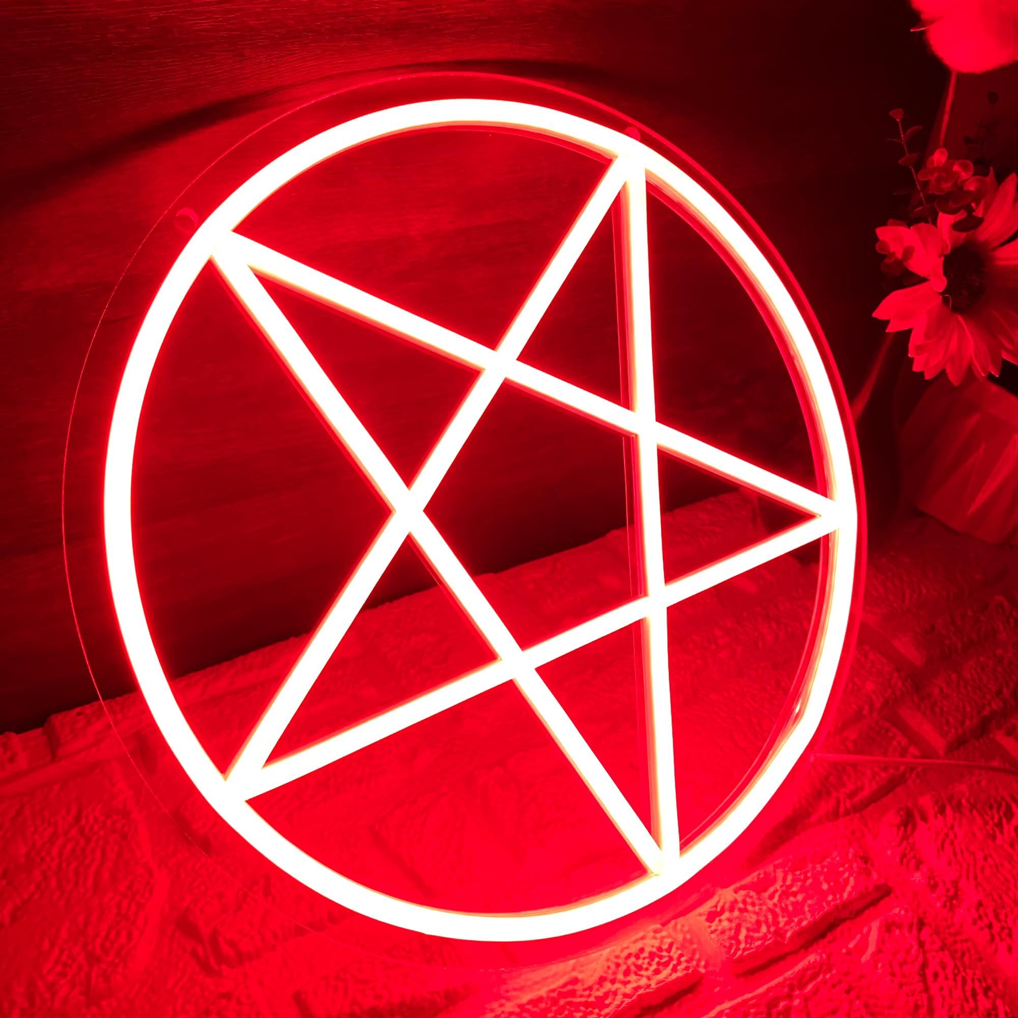 Allball Satanic Pentagram Neon Sign  Dimmable Led Gothic Pentagram Neon Light  Usb Powered For Home Bedroom Dorm College Party Christmas Gifts(13 * 13In)