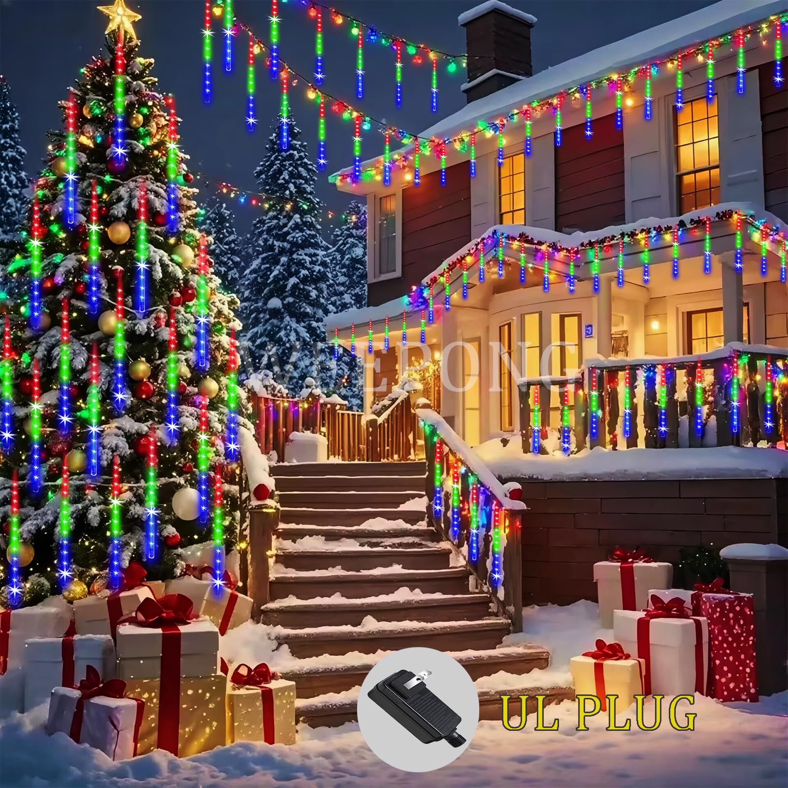 Weepong Meteor Shower Lights - 192 Led Falling Rain Icicle Lights, 30Cm, Multicolor, Ul Certified For Xmas, Halloween, Party, Holiday Decor