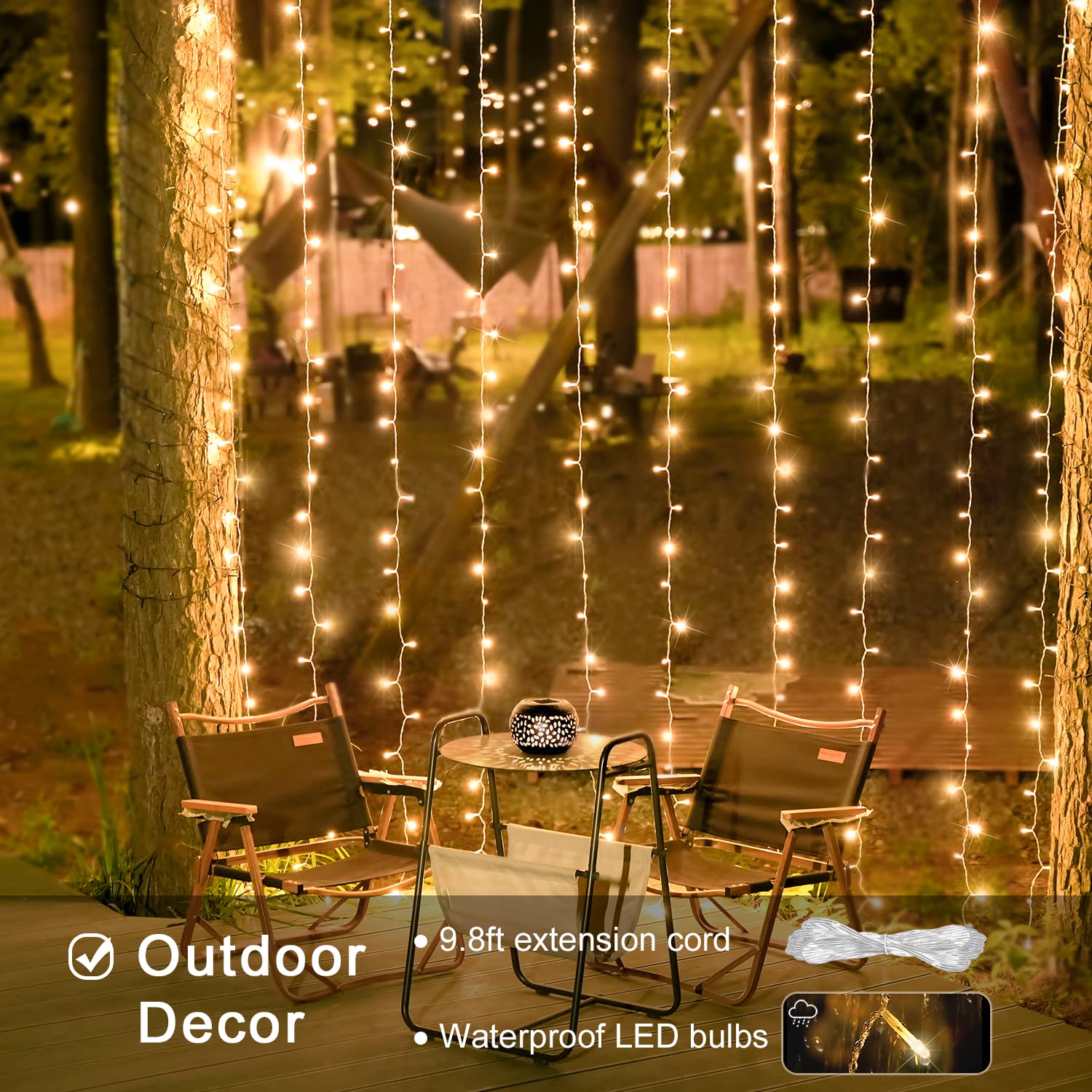 JMEXSUSS 600 LED Curtain String Lights, 19.6x9.5ft, Warm White, 8 Modes, Indoor/Outdoor Decor for Bedroom, Wedding, Party, Xmas